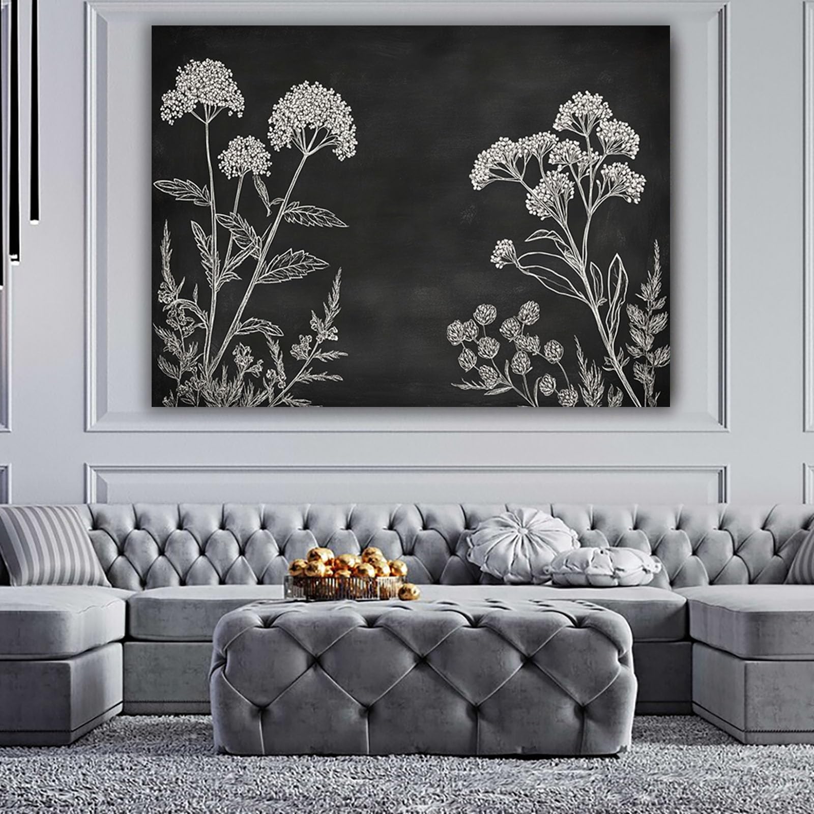 XENIOU Photo Noir Et Blanc, Peinture de petites fleurs en pleine floraison affiche decoration, Pour salle de bain, salon, chambre, bureau. - 70x100cm Sans cadre(noir et blanc