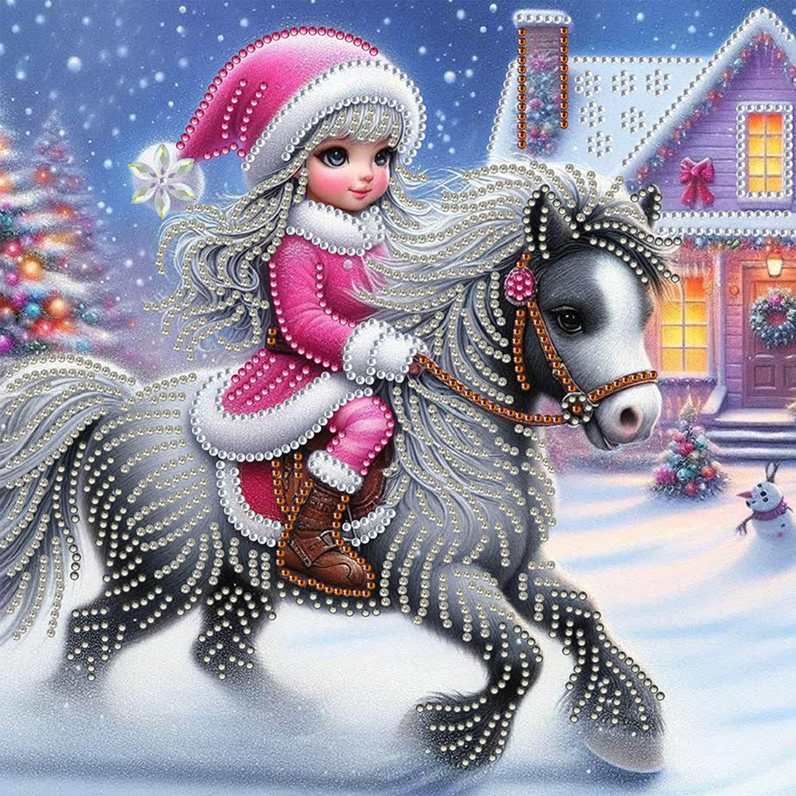 5D Special Shape Diamond Art Painting Kits for Adults – Crystal Rhinestone DIY Craft, Diamond Mosaic Kit for Beginners, Wall Decor Gift 11.8x11.8 Inch(Snow Girl and Horse)