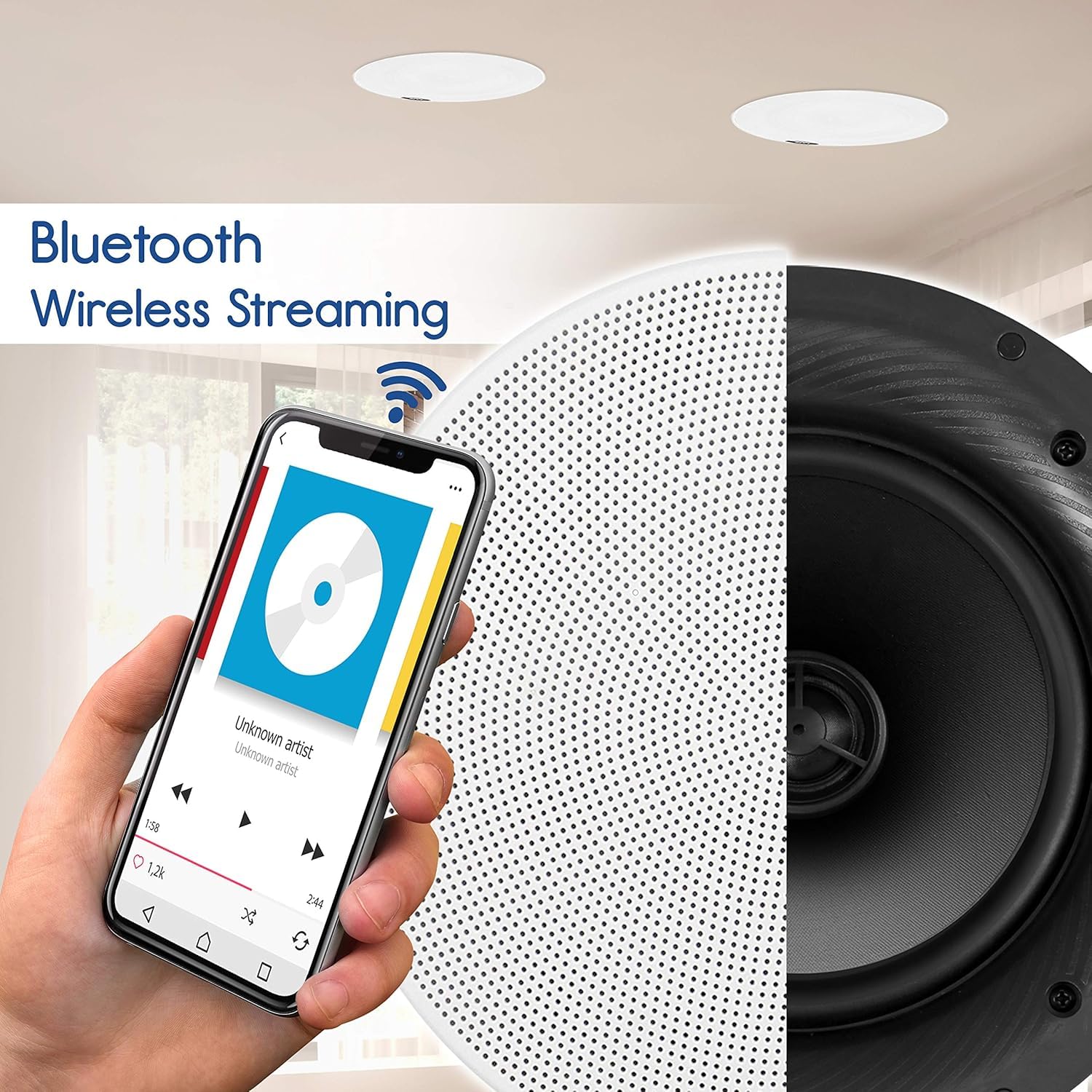 Pyle Pair 6.5” Bluetooth Universal Flush Mount in-Wall in-Ceiling 2-Way Spe Pyle Pair 6.5\u201d⁄16.5cm Ceiling Wall Mount Speakers, 2-Way Midbass Woofer  Speaker, 1⁄2\u0027\u0027 Polymer Dome Tweeter Flush Design w⁄ 70Hz-20kHz Frequency