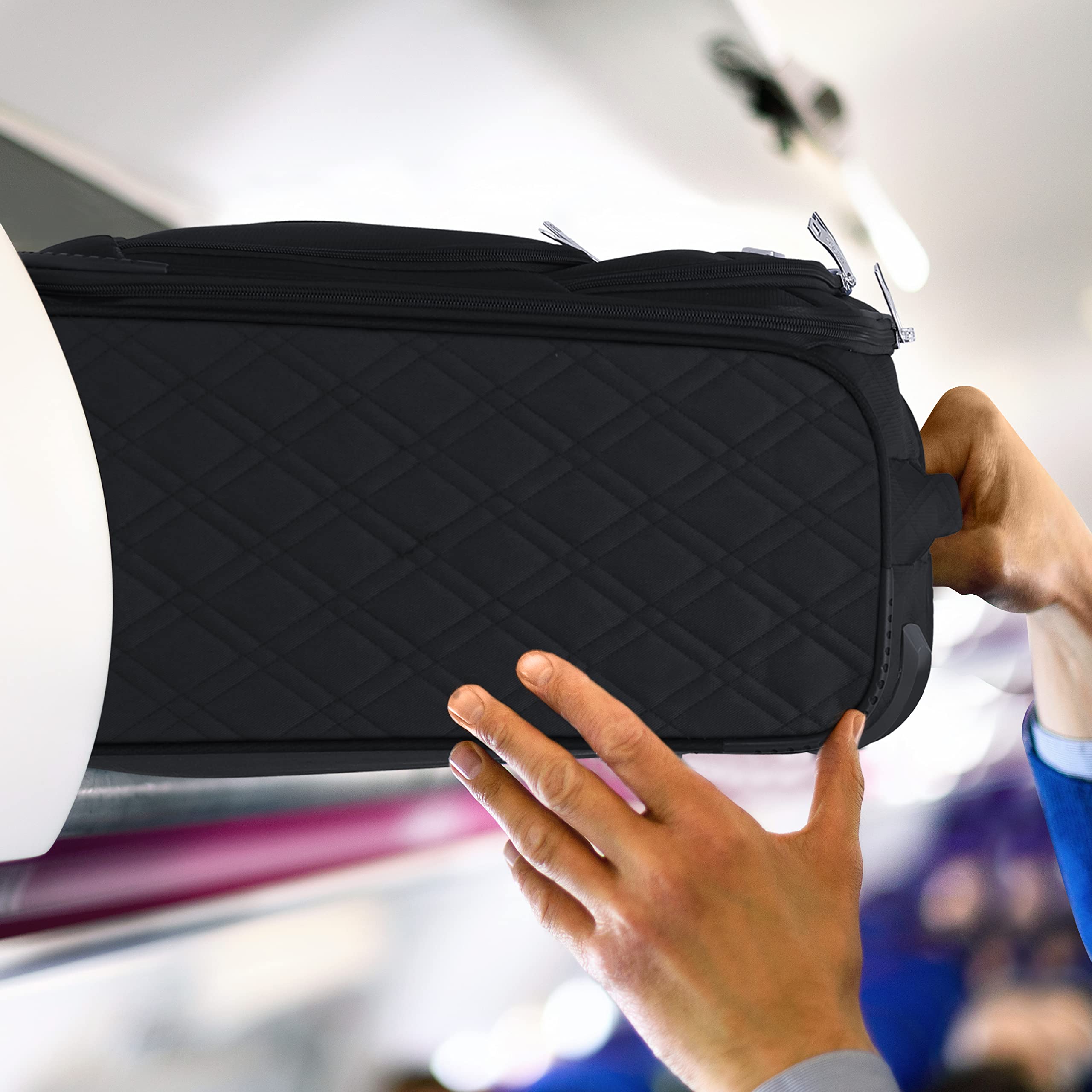 Flight Knight Set of 2 Lightweight 4 Wheel 800D Soft Case Quilted Suitcase Cabin Carry On Hand Luggage Approved for easyJet Maximium Size Free Carry On
