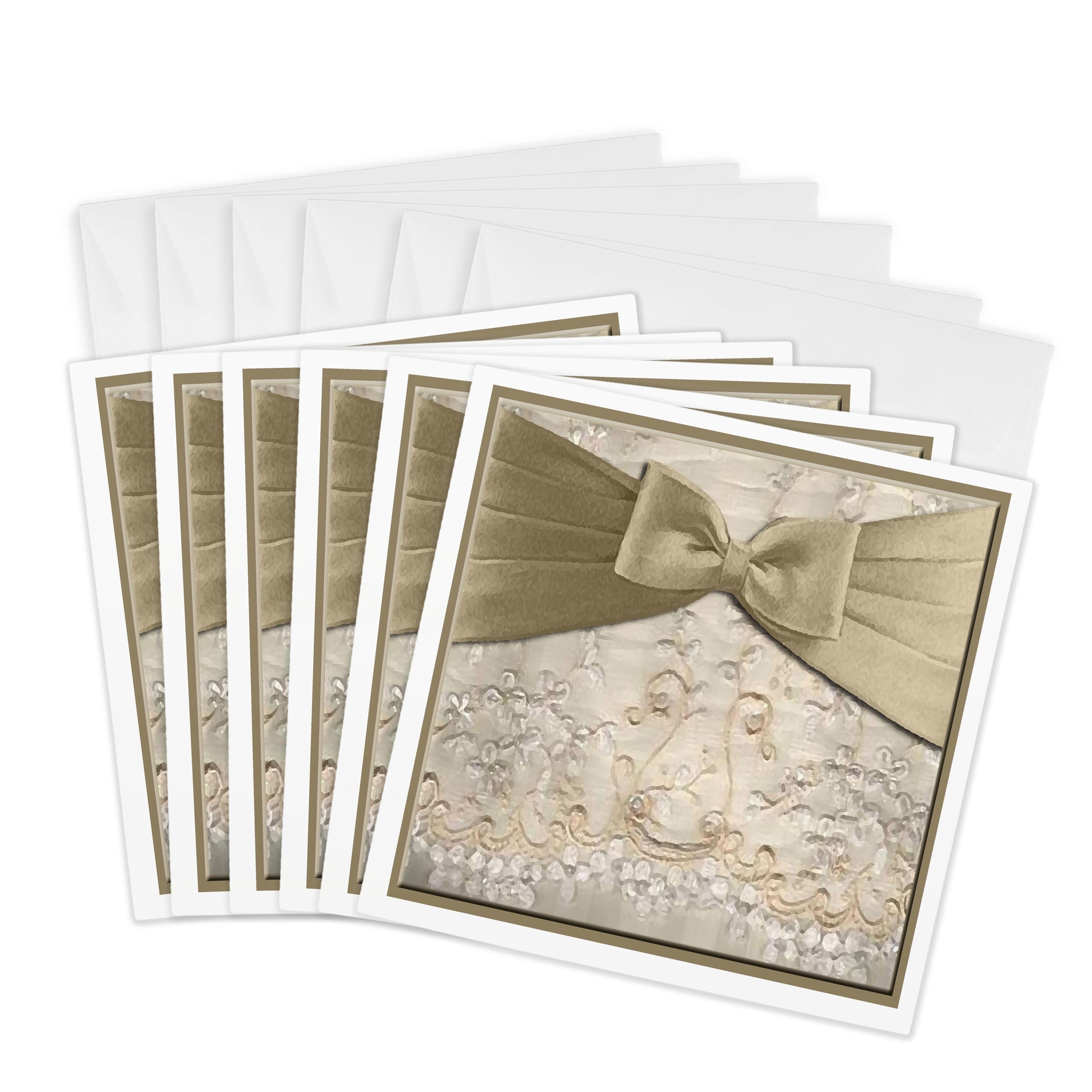 3dRose gc_23874_1 6 x 6-Inch "Sepia Bow on Lace" Greeting Card (Pack of 6)