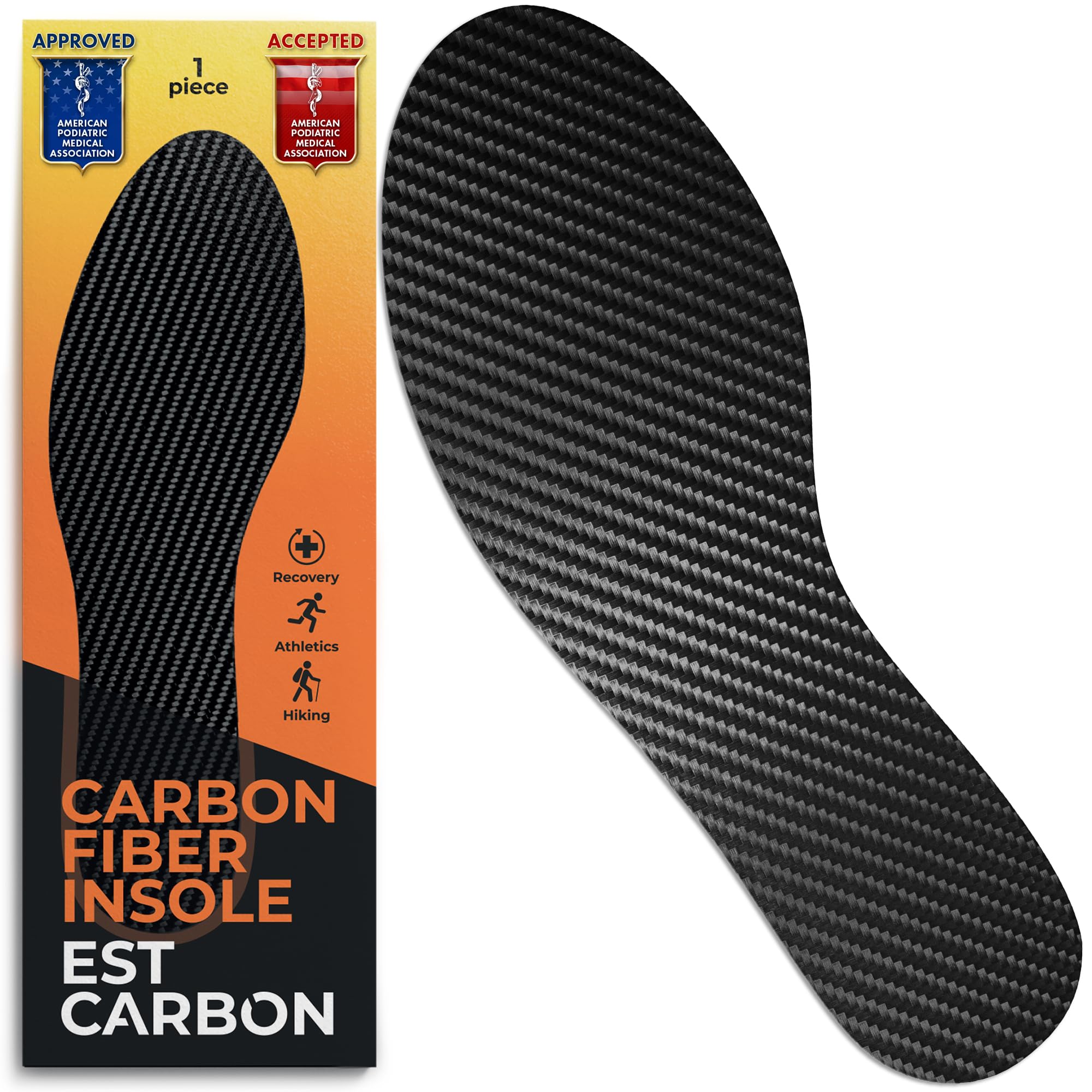EstCarbon - Carbon Fiber Insole - 1 pc, Men 8-8.5, Women 9 - Unisex Orthotic Shoe Insert - Stiff Foot Plate - Turf Toe, Hallux Rigidus, Flat Feet, Plantar Fasciitis, Mortons Extension
