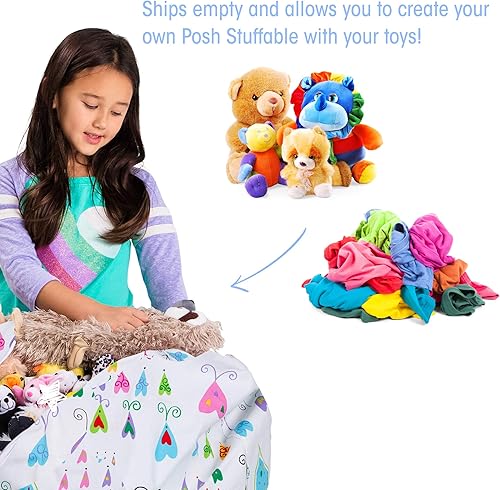 Miniatura 396 de Posh Stuffable - Sillón puff con almacenamiento para niños, contenedor de animales de peluche, organizador de juguetes de niños Lienzo Burbujas Azul
