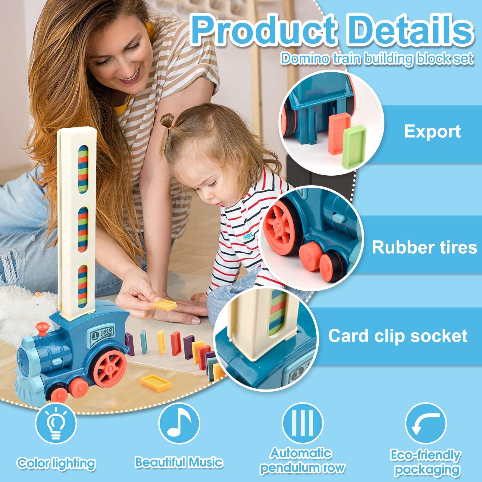 Herefun Train Domino Automatique – 120 Dominos + 9 Accessoires – Lumières Et Musique – Jouet éducatif Dès 3 Ans