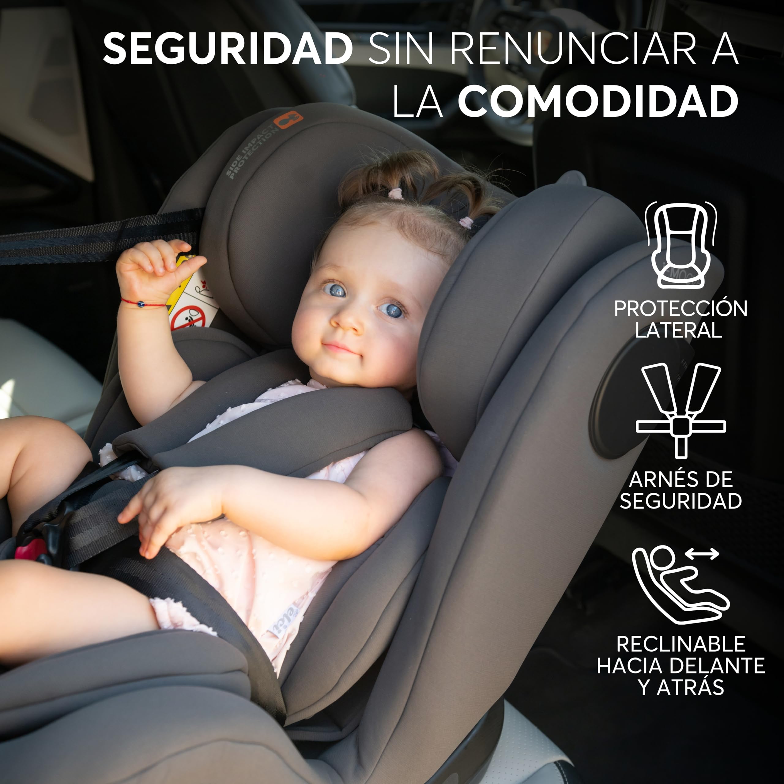 KikkaBoo Silla Coche Bebé Grupo 0 1 2 3 i-MOOVE 2, i-Size 40–150 cm con ISOFIX, 360° Giro, Reclinable, Reposacabezas Ajustable, Gris oscuro