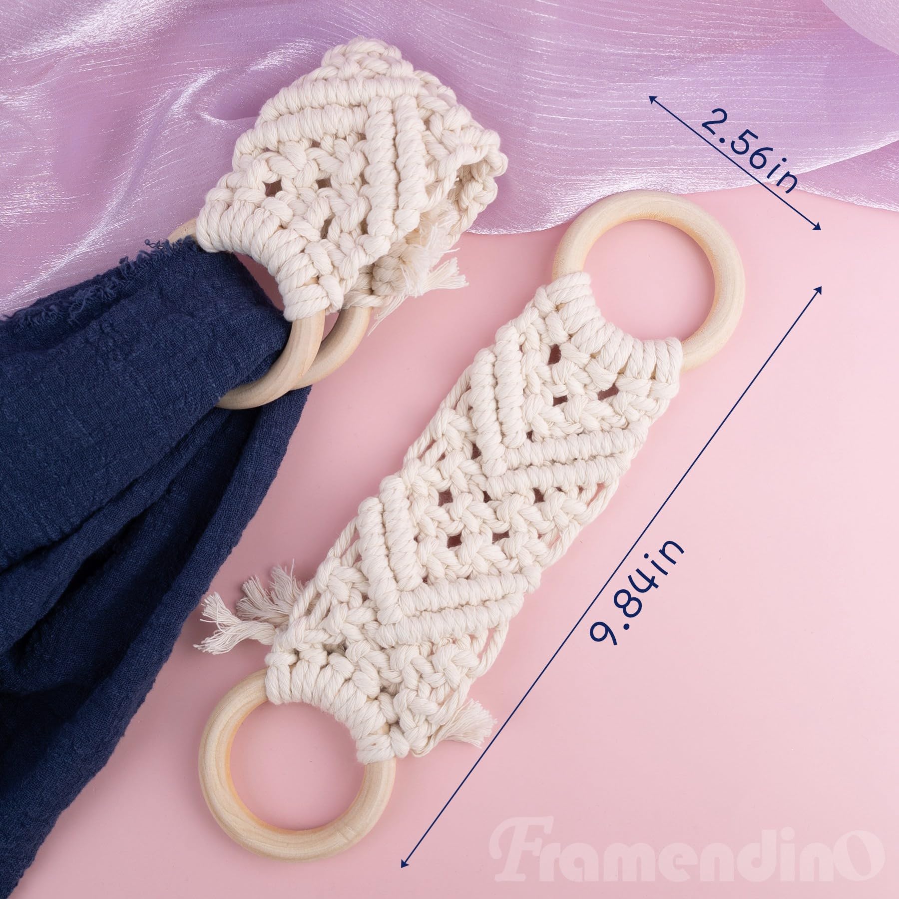 Framendino, 3 Pack Boho Macrame Towel Holder Ring Handmade Crochet Hanging Dish with Loop for Kitchen White