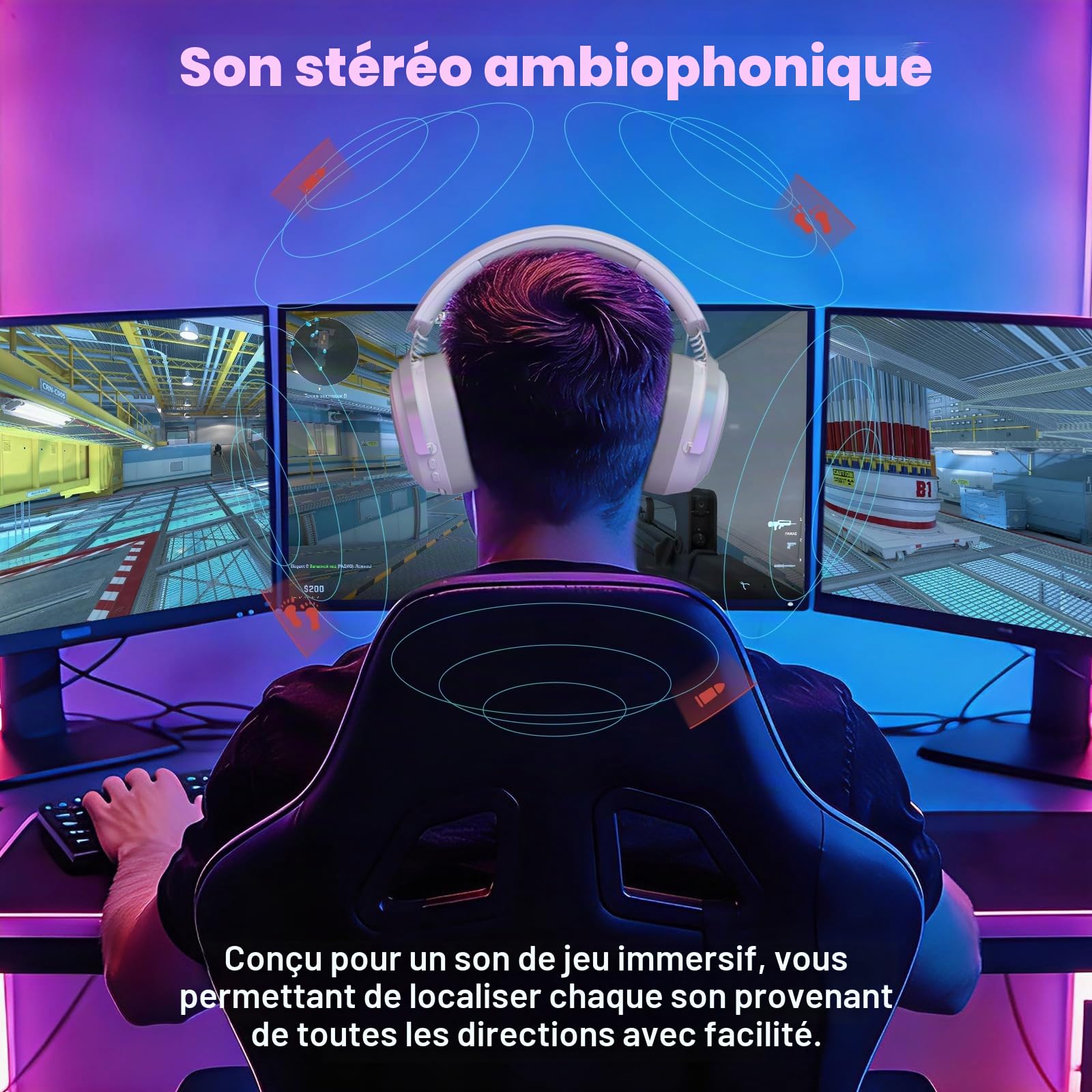 ATTACK SHARK G800 Casque Gaming sans Fil, Cadre Aluminium, 7.1 Surround, Mic ENC Flexible, Tri-Mode(2.4G/BT/3.5mm), 1000mAh, 50mm Pilote, RGB pour PC/Mac/PS/Xbox - Blanc