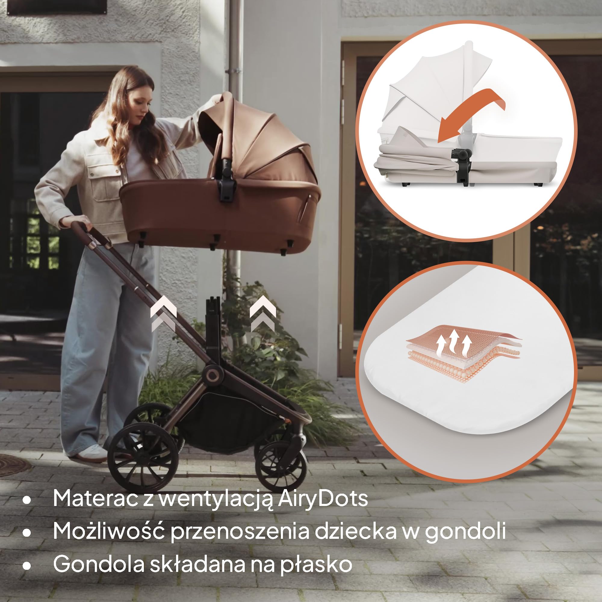LIONELO MIKA PLUS 3 w 1 Wózek Spacerowy Dziecięcy 0-48 miesięcy do 22 kg Gondola do 9 kg Fotelik Samochodowy Nosidło do 13 kg, Regulacja Oparcia, Amortyzacja, Koła 360° Budka XXL (Beżowy) | Od 0 do 48 miesięcy, do 22 kg, gondola do zawieszenia, kółka 360°