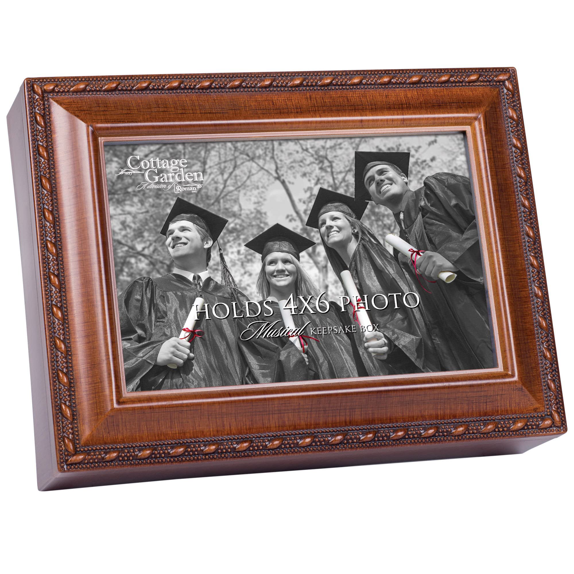 Graduation Place Photo Woodgrain Cottage Garden Traditional Music Box Plays Wonderful World
