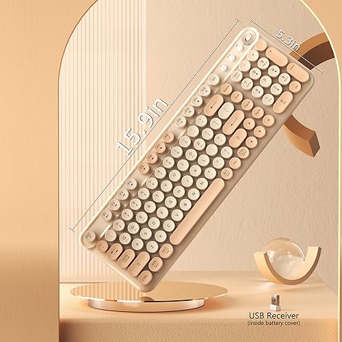 Miniatura 6 de Teclado Bluetooth inalámbrico, teclado retro de tamaño completo para computadora, laptop, Windows, Mac y PC (té con leche)