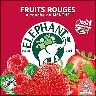 Elephant, Infusion Aromatisée, Goût Fruits Rouges & Touche de Menthe, Certifié Rainforest Alliance, Ingrédients d'Origine 100% Naturelle, 20 Sachets Pyramid