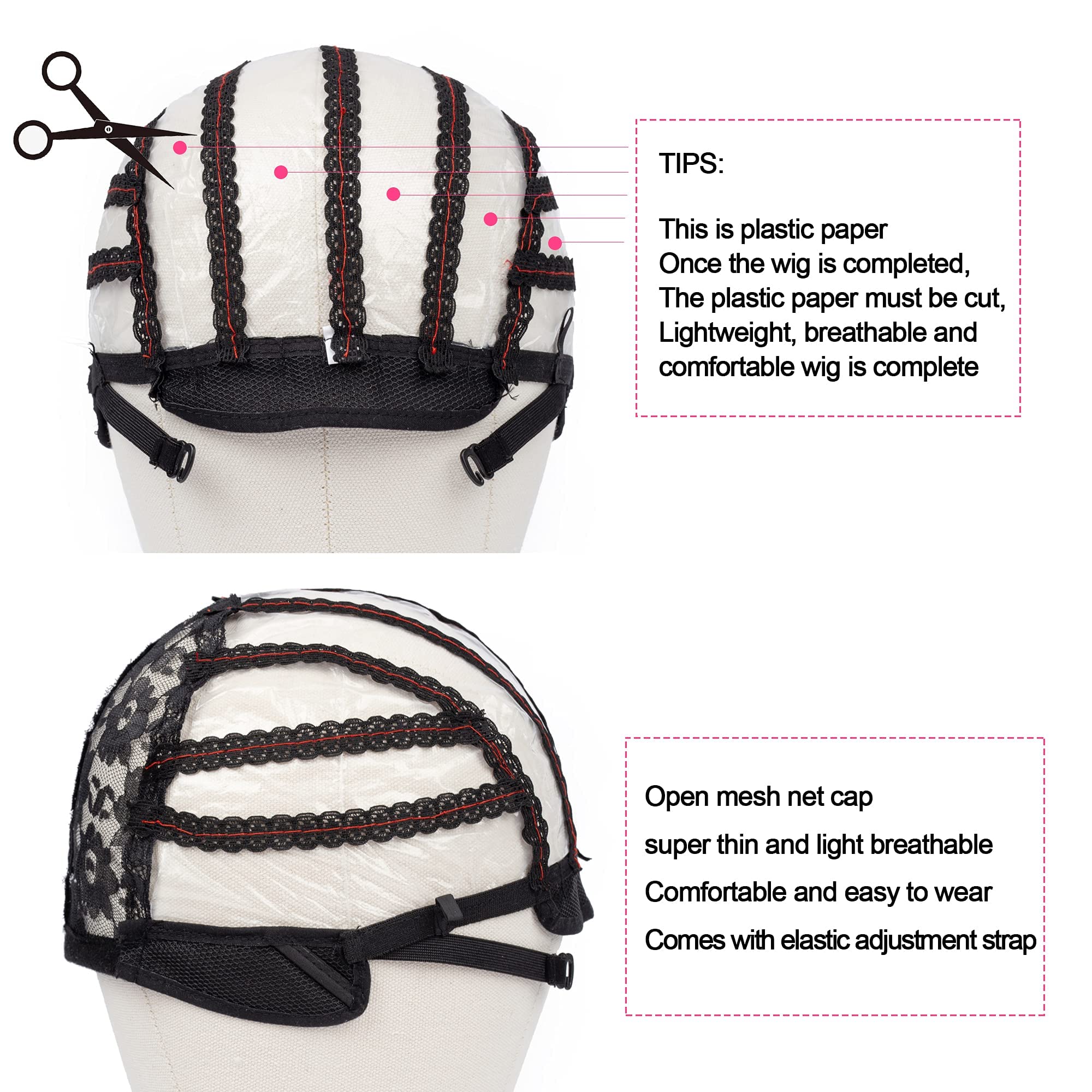 TERRIFI Adjustable Wig Cap 2 Pcs Wig Making Caps Weave Wig Caps for Wig Making Black Lace Wig Cap Adjustable Wig Making Cap Open Sewing Wig Caps for Women for Making Wigs