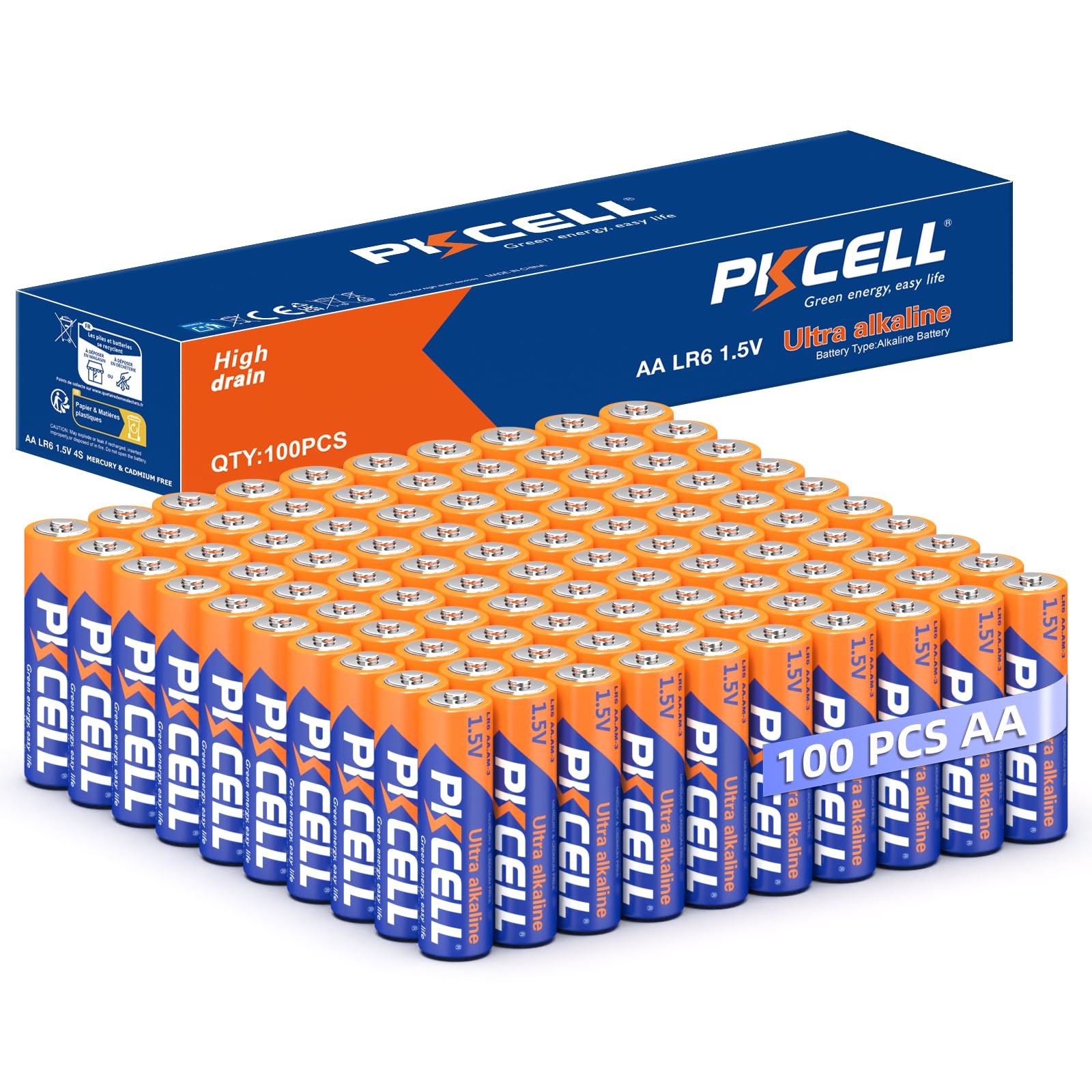 PKCELL AA Batteries 100 Pack