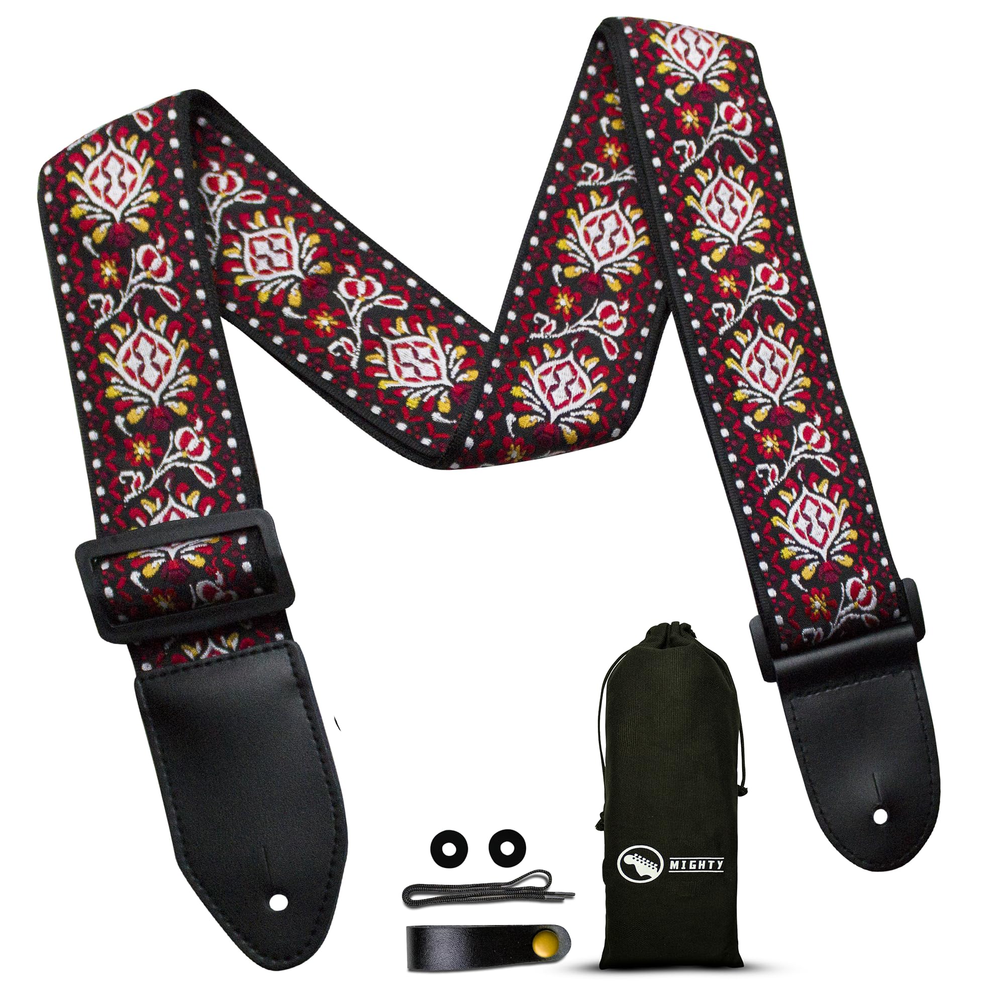 Mighty Audio Firebird Electric Guitar Strap Vintage, Acoustic Guitar Strap With Strap Locks And Strap Button. Bass Guitar Strap, Electric Guitars. (Firebird)