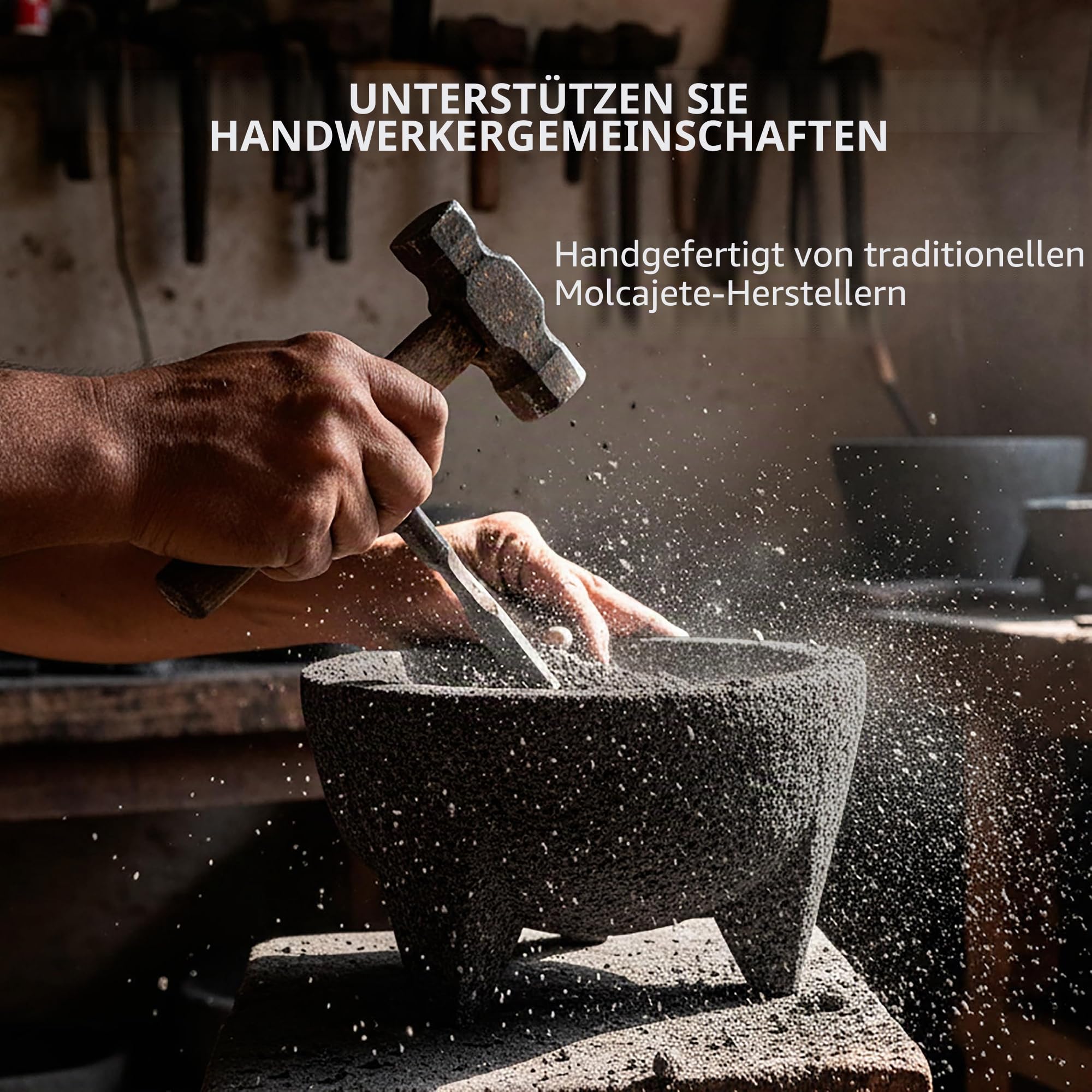 Molcajete 15,2 cm mexikanisch, handgefertigt mit natürlichem Vulkanstein, handwerkliches Küchenutensil zum Mahlen mit Poren zum Zerkleinern, speziell zum Mahlen von Gewürzen, Saucen und Guacamole