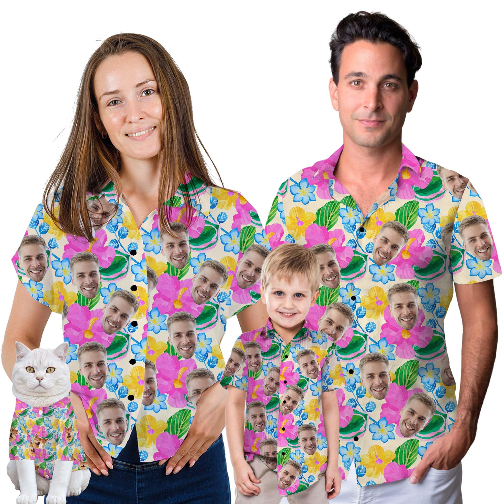 Custom Hawaiian Shirt with Dog Face Photos Picture Personalized Men's Hawaii T Shirts Gifts for Men Women Design Your own
