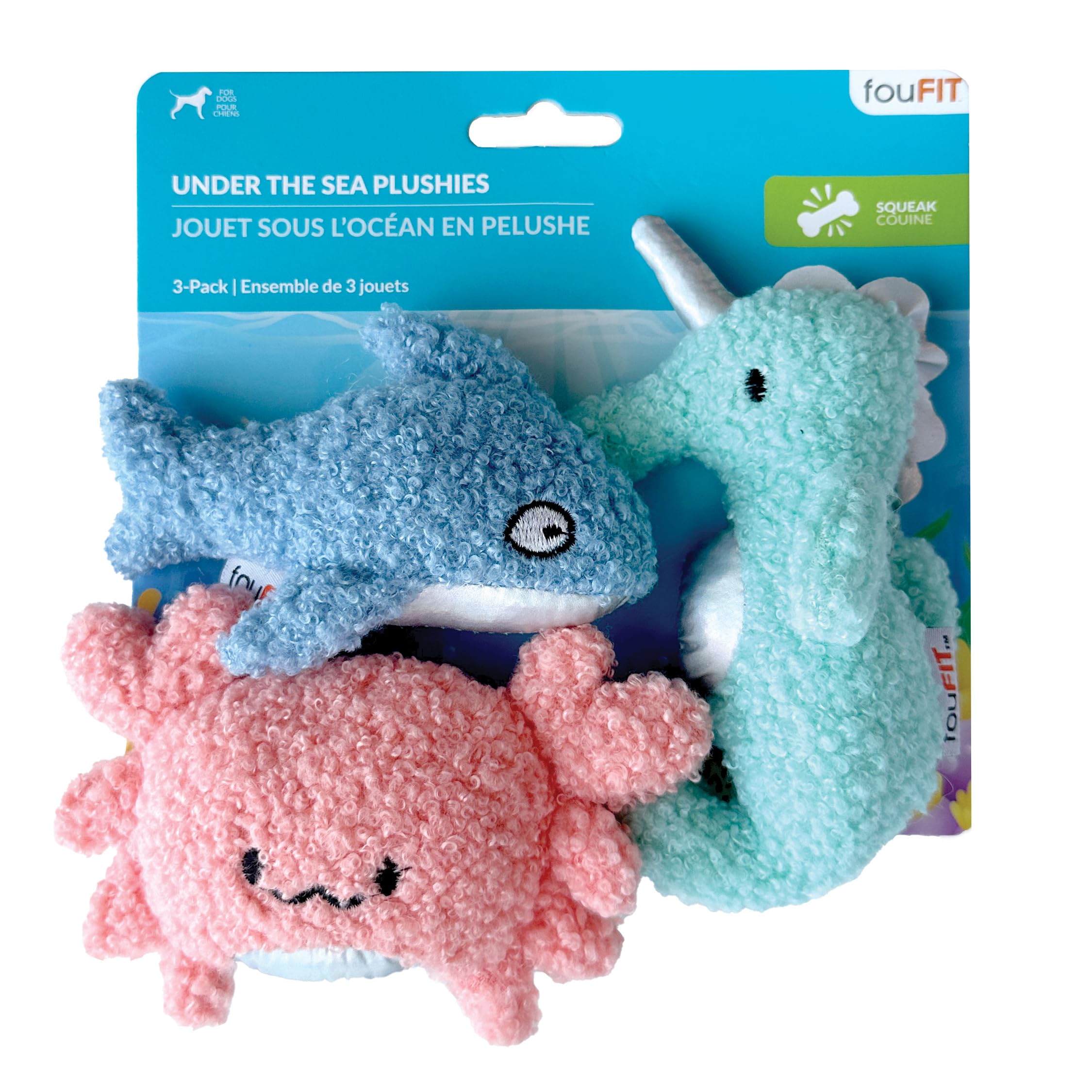FOUFIT foufouBRAND Shark, Seahorse and Crab Under The Sea Pet Toy, Set of 3, Pet Accessories