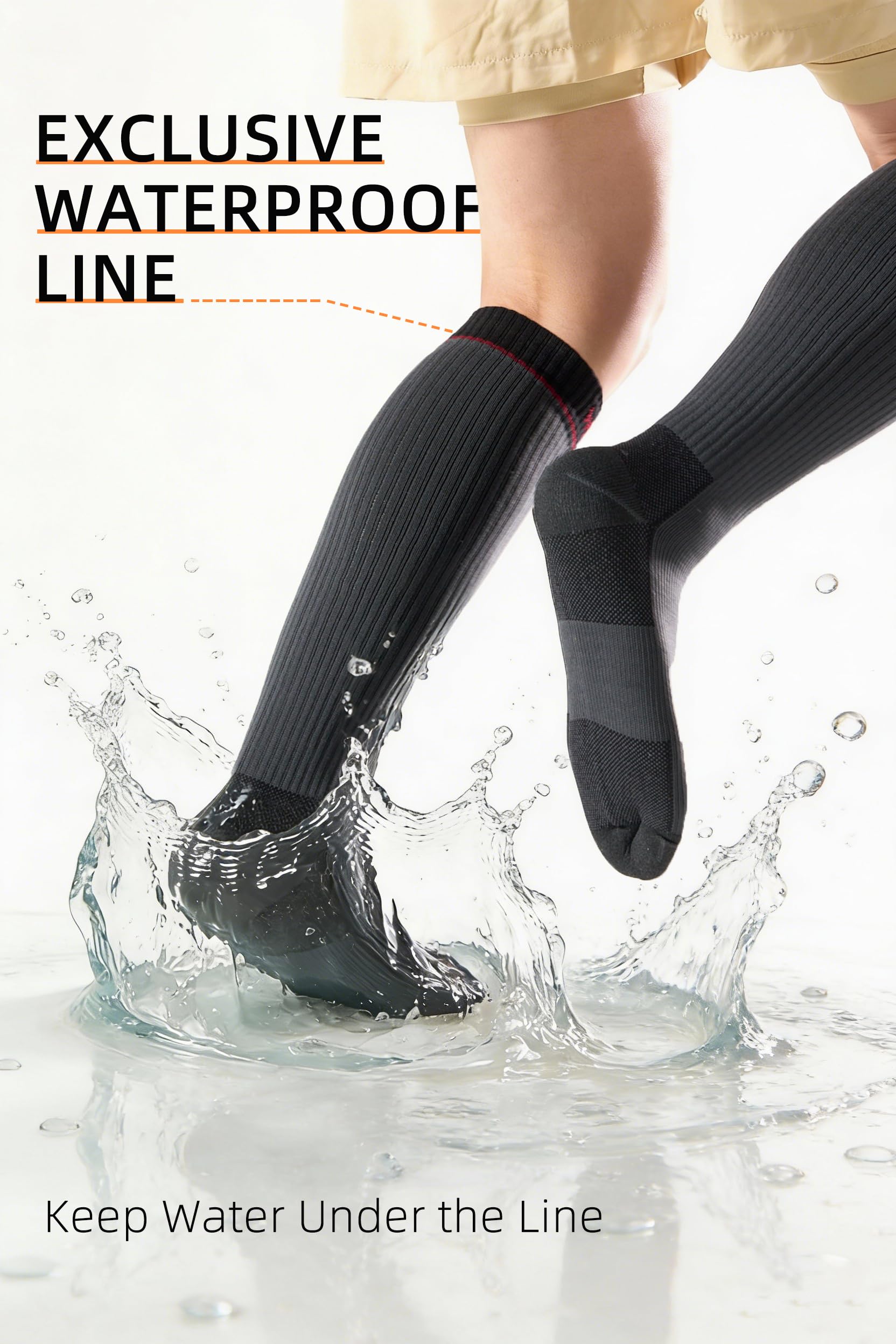 Chaussettes hautes imperméables avec laine mérinos, chaussettes de randonnée thermiques à trois couches, chaussettes d'hiver coupe-vent pour la marche, les voyages et par temps froid