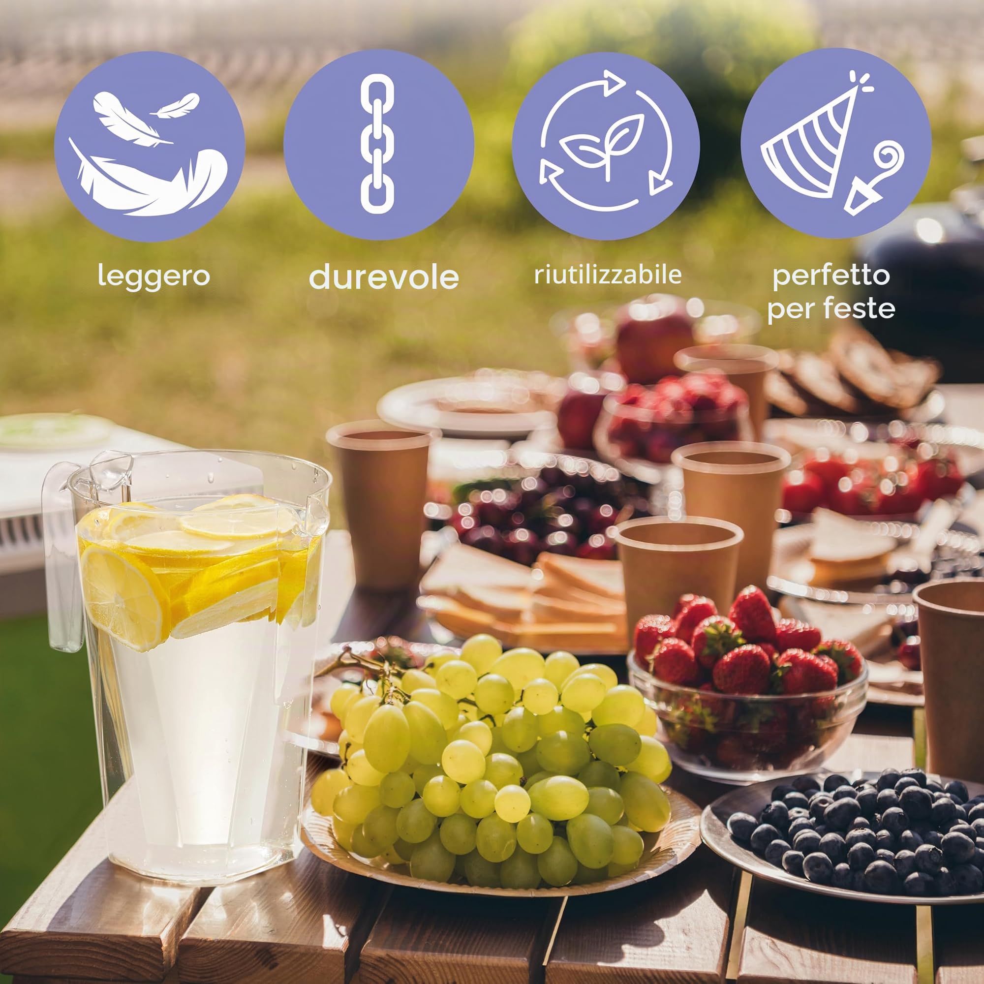 MATANA 12 Brocche in Plastica, Caraffe Trasparenti (1,5L) - Cocktail, Limonata, Punch, Sangria, Birre e Altro - Compleanni, Matrimoni, Natale, Picnic, Barbecue, Feste - Resistenti e Riutilizzabili
