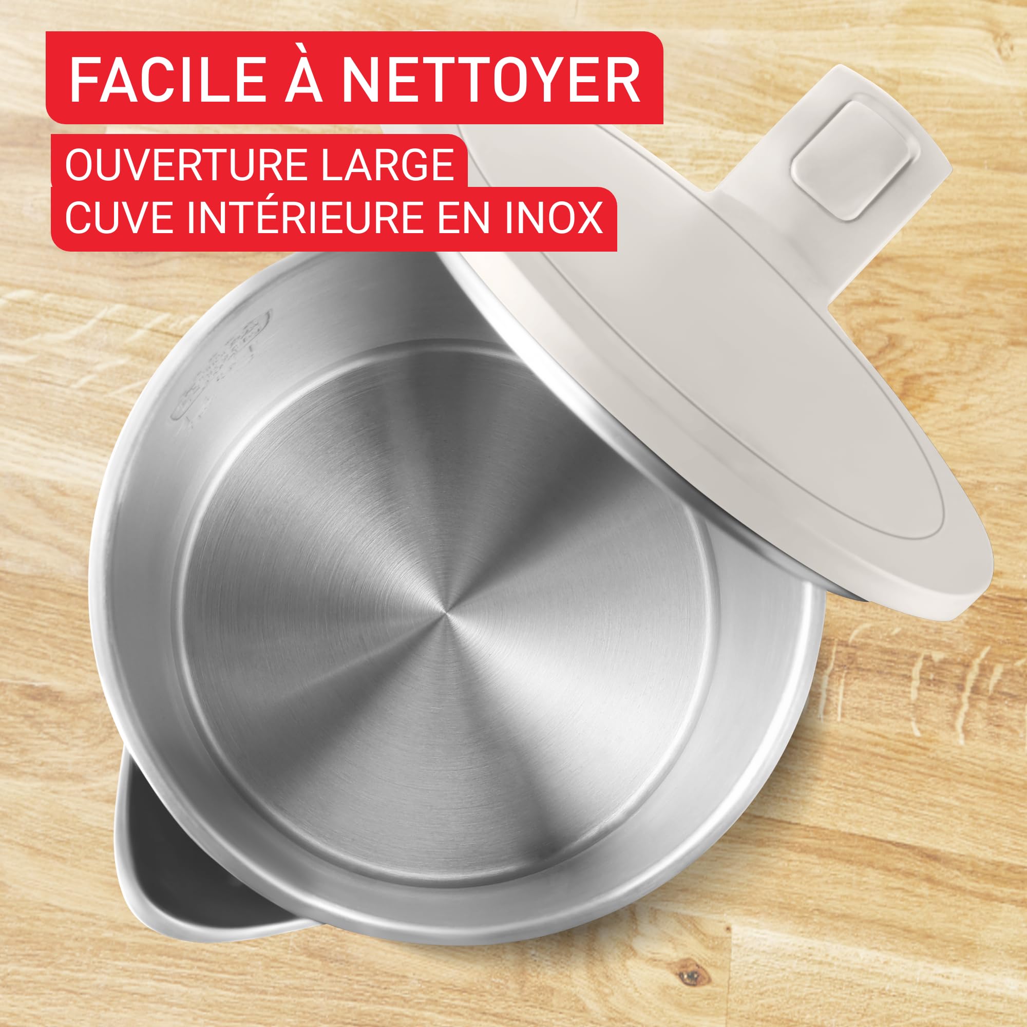 Tefal KO140BE0 Thermo Protect Czajnik elektryczny, minimalistyczny design, bezpieczna obudowa, 1500 W, jasnoszary, stal nierdzewna