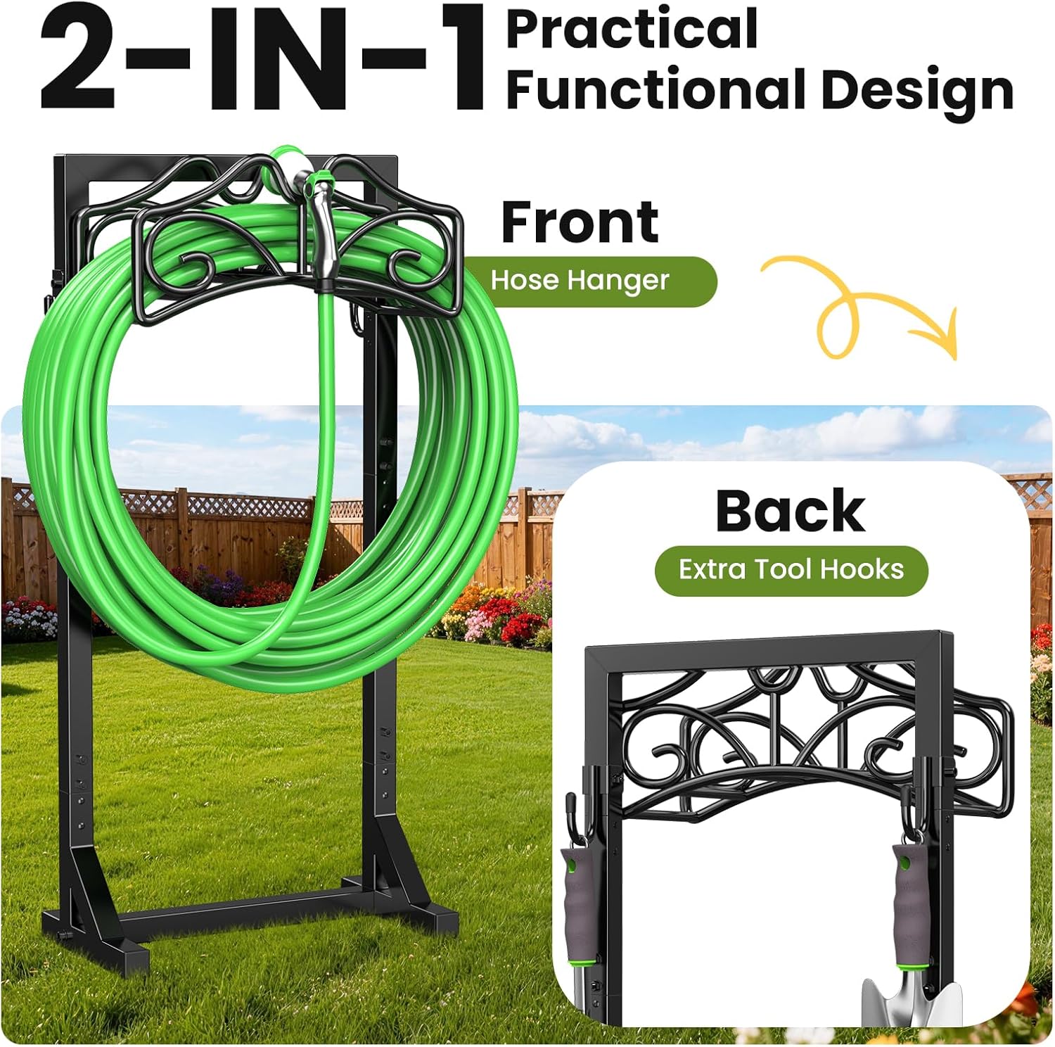 Keten Garden Hose Holder, Detachable Metal Water Hose Holder Stand, Heavy Duty Freestanding Garden Hose Reel Rack and Hose Storage Organizer for Outside Yard