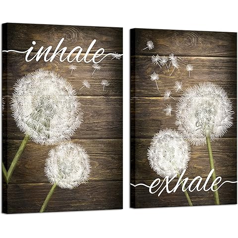 Apicoture Dandelion Wall Art - Just Breathe Inhale Exhale Wall Art Rustic Dandelion Pictures Canvas Prints Painting Wall Decor for Bathroom Decoration 16