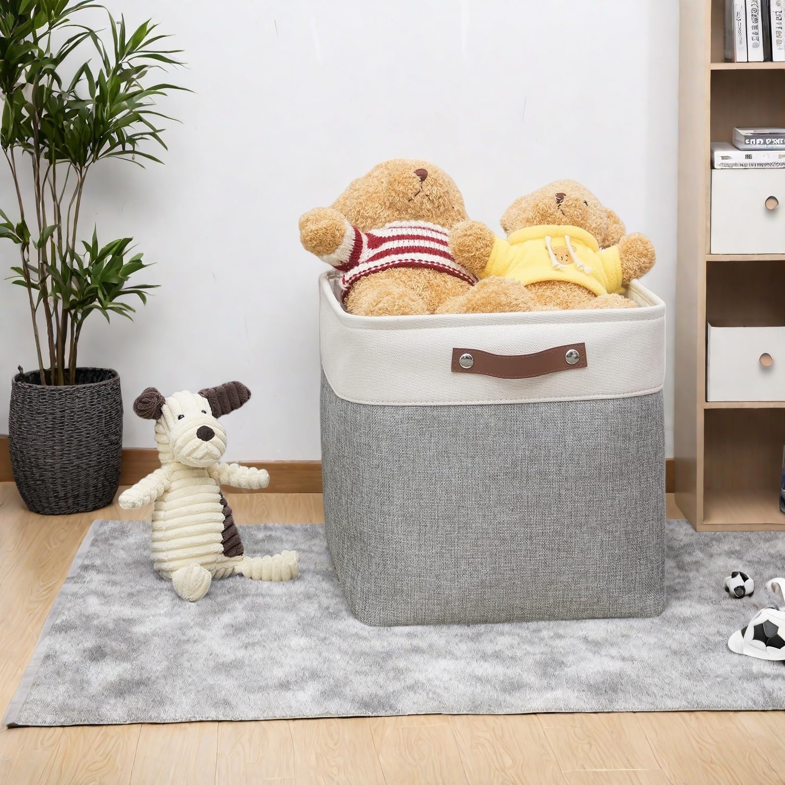Boîte de Rangement en Tissu 33x38x33cm, Lot de 4 Paniers de Rangement Cubiques Pour Armoire, Étagère, et Vêtements, Gris&Blanc
