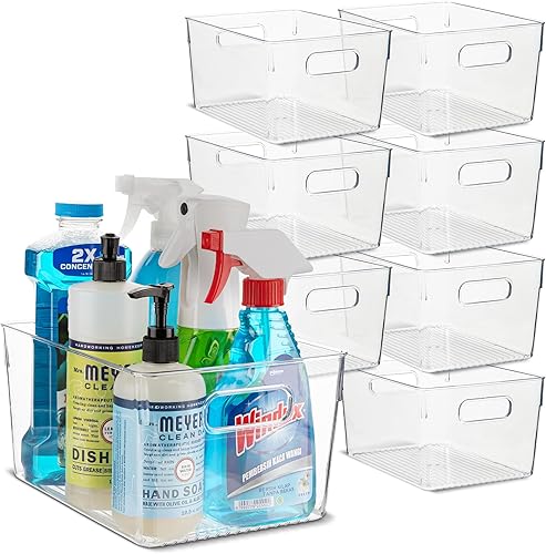 Miniatura 46 de Paquete de 4 contenedores de plástico transparentes con asas para organizar cocina, despensa, refrigerador, congelador, despensa, armario, baño. 14