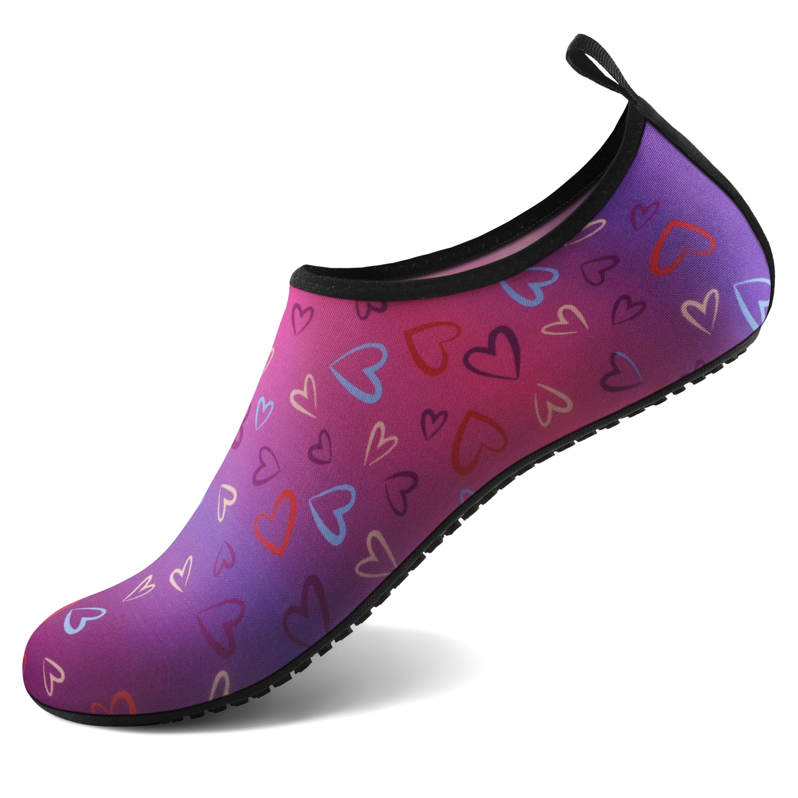 Water Shoes for Women Men Quick-Dry Aqua Socks Swim Beach Outfits Barefoot | Yoga Exercise Wear Sport Accessories Pool Camping Must Haves River Hiking Youth Adult 7-8 Women/6-7 Men Colorful Hearts