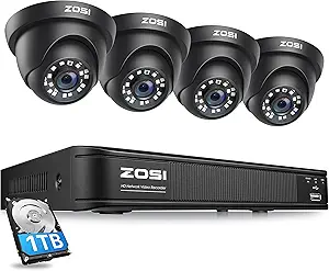 ZOSI 1080p H.265+ PoE Security Camera Systems Outdoor Indoor,5MP 8 Channel PoE NVR Recorder and (4) 1080p Surveillance CCTV Dome Cameras with Long Night Vision (1TB Hard Drive Built-in) asin的图片