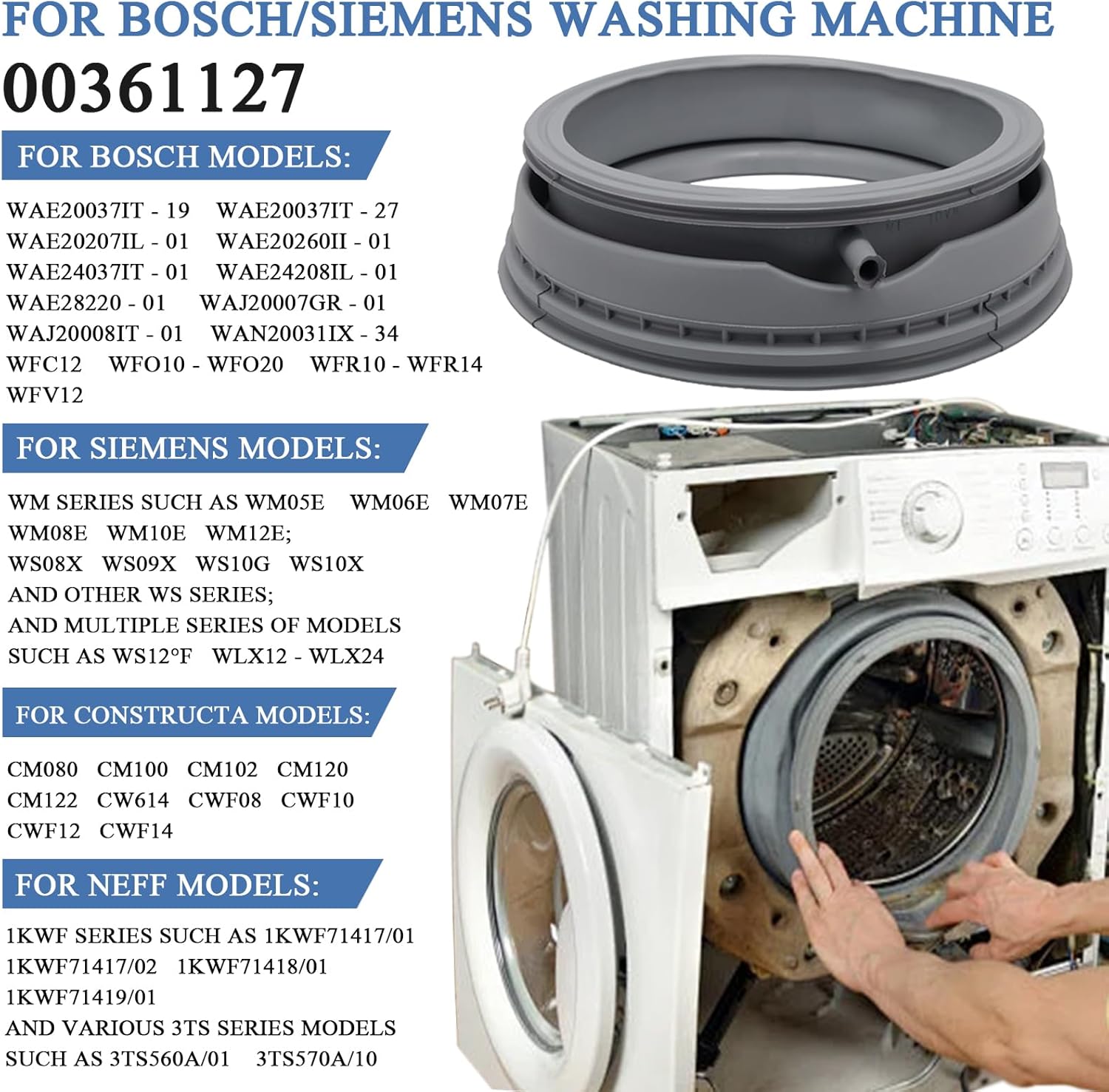 Front Door Seal for Bosch/Siemens - 00361127-00772661 - 00684526-00683453 Front Load Washer Rubber Seal, Good Sealing, Original Quality,00361127