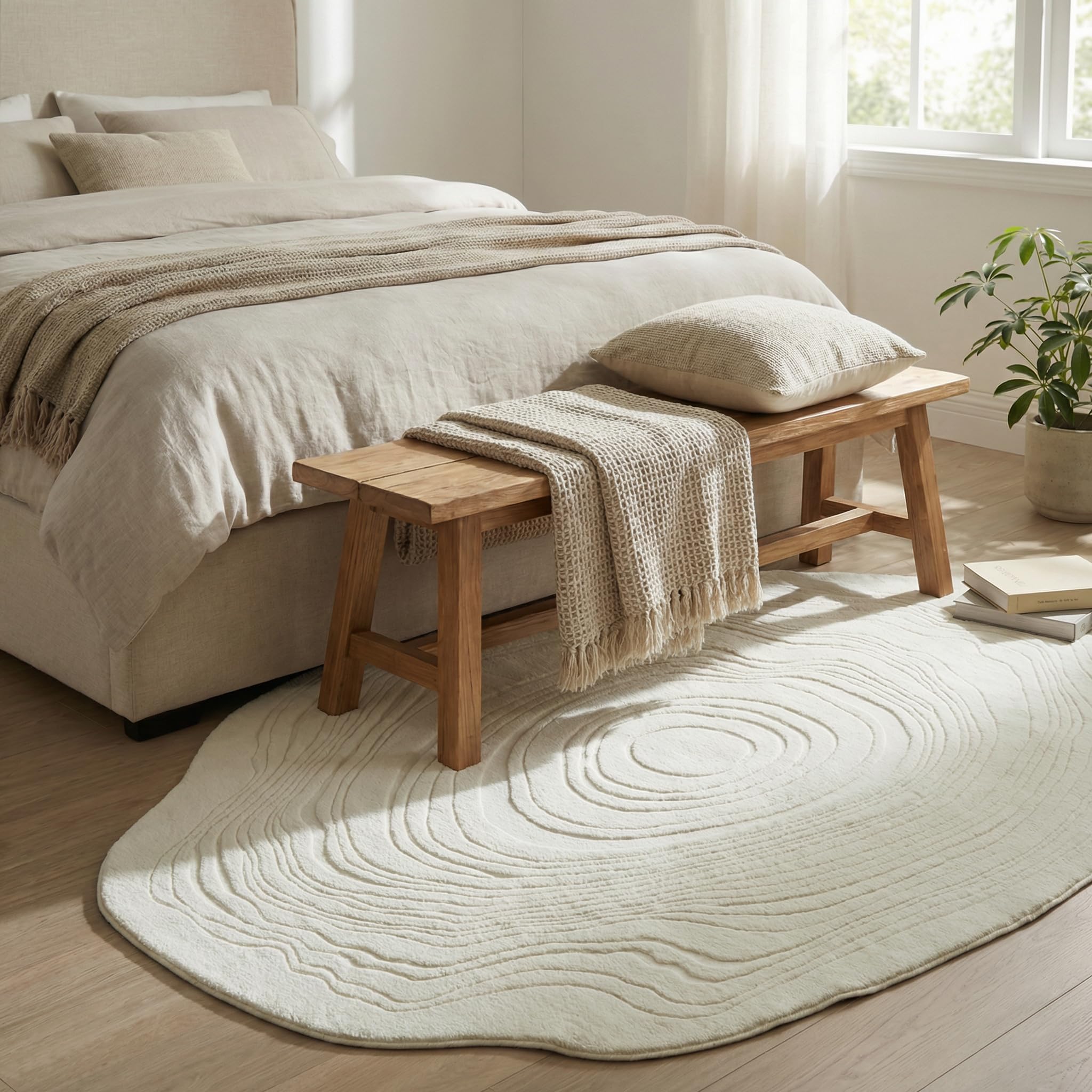 Teppich Wohnzimmer 120x180 cm Creme - Asymmetrisch 3D Wellenmuster - Kurzflor Waschbar & rutschfest - Moderner Teppiche für Schlafzimmer, Kinderzimmer