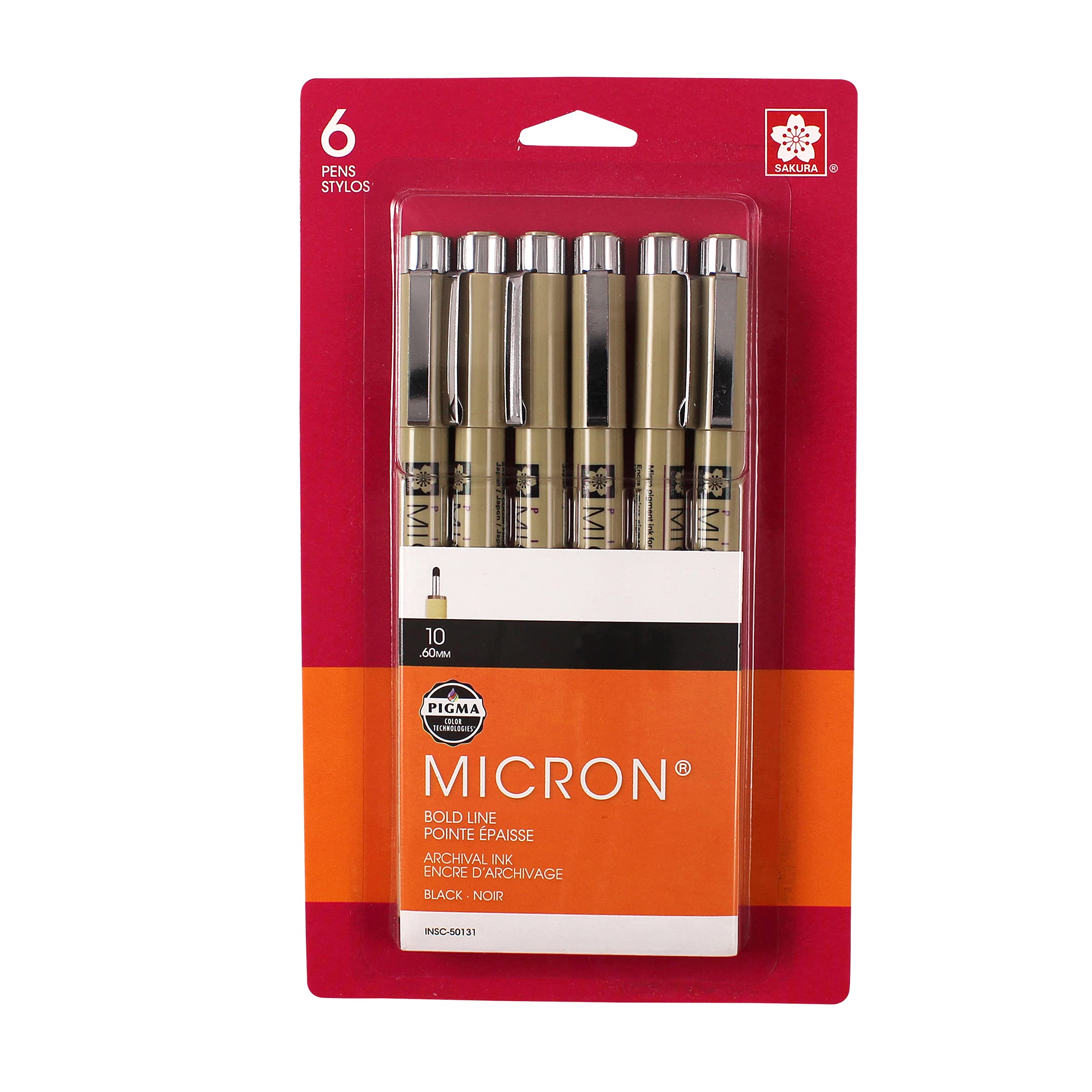 SAKURAPigma Micron Fineliner Pens - Archival Black Ink Pens - Pens for Writing, Drawing, or Journaling - Black Colored Ink - 10 Point Size - 6 Pack