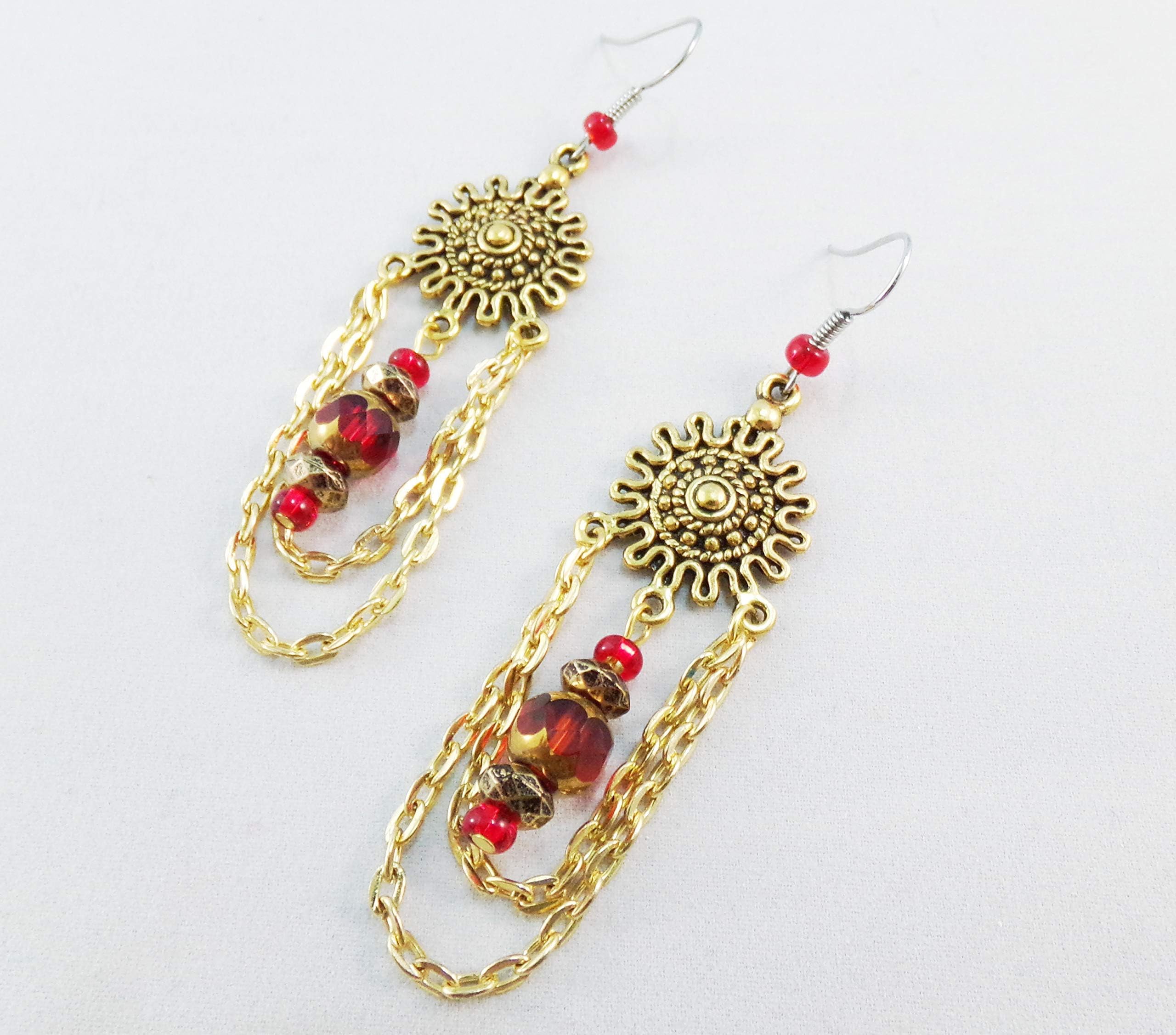 OOAK Wavy Chandler Earring Red