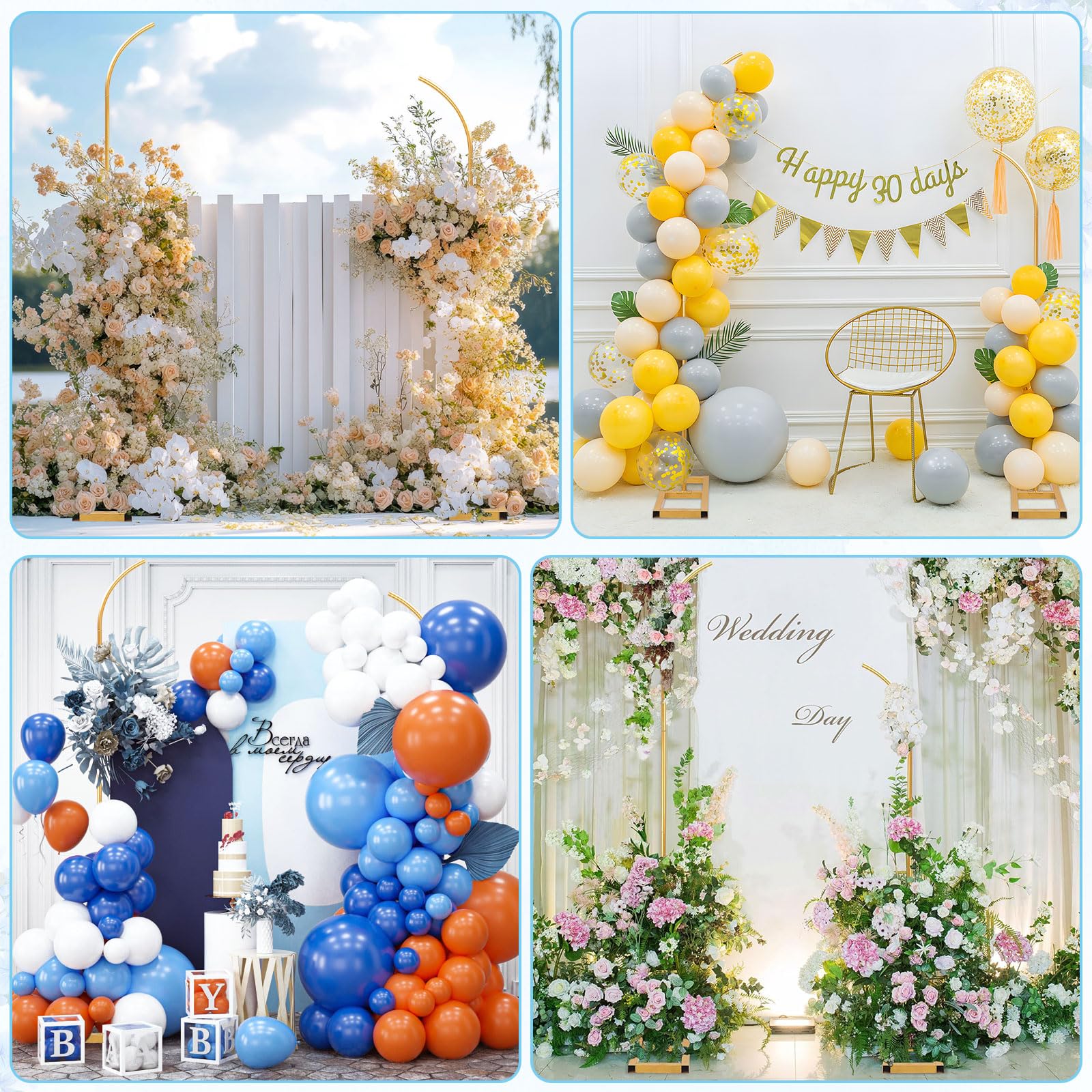 PlusFive Arche de mariage (1,9 m et 2,3 m) - Arche de mariage - Cadre d'arche de ballons - Cadre de fond bombé - Pour mariage, cérémonie, anniversaire, fête prénatale