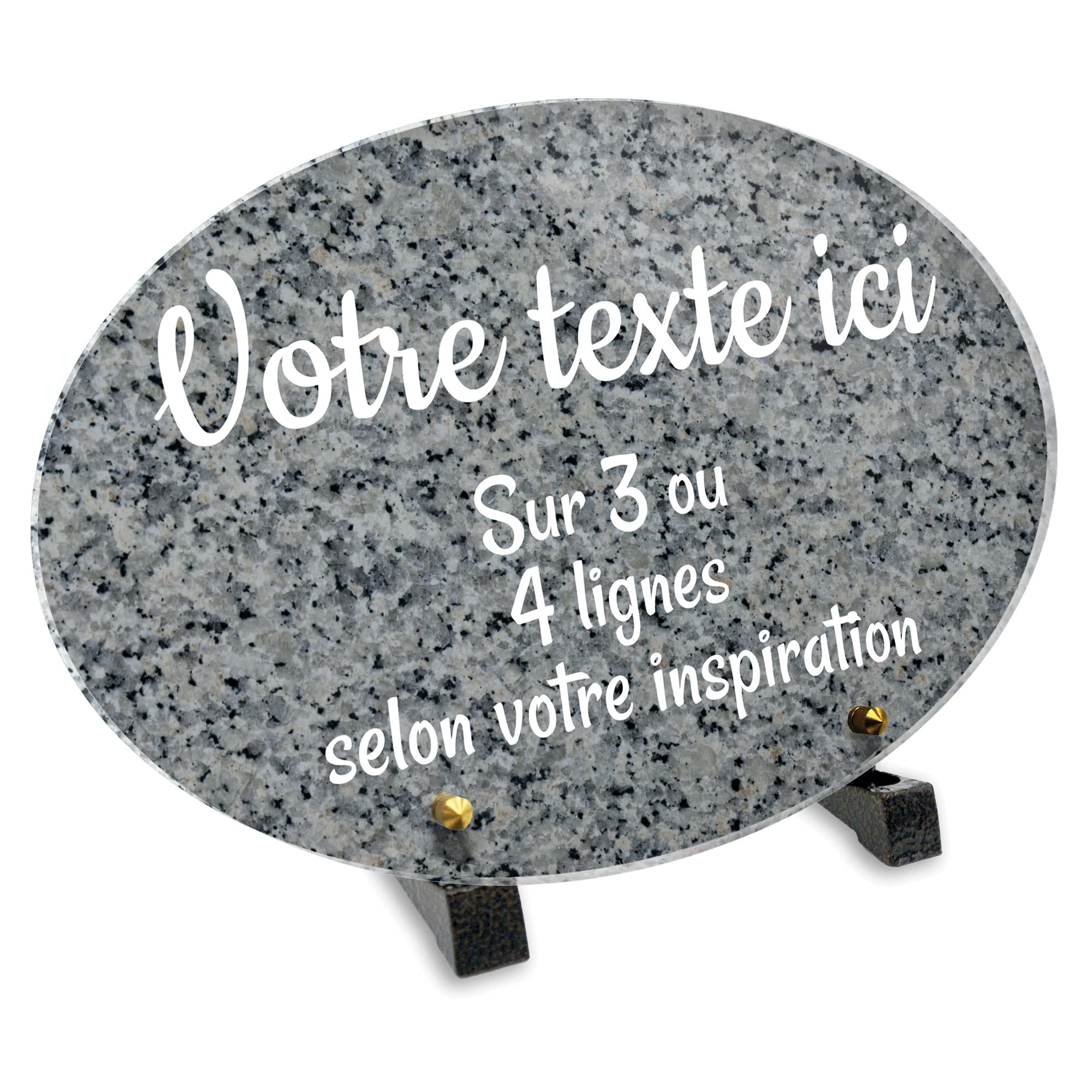 Owalna płyta nagrobna z pleksi wzór granitowy 2, różne rozmiary, grubość 6mm, spersonalizowana w wielu liniach 30x20 cm