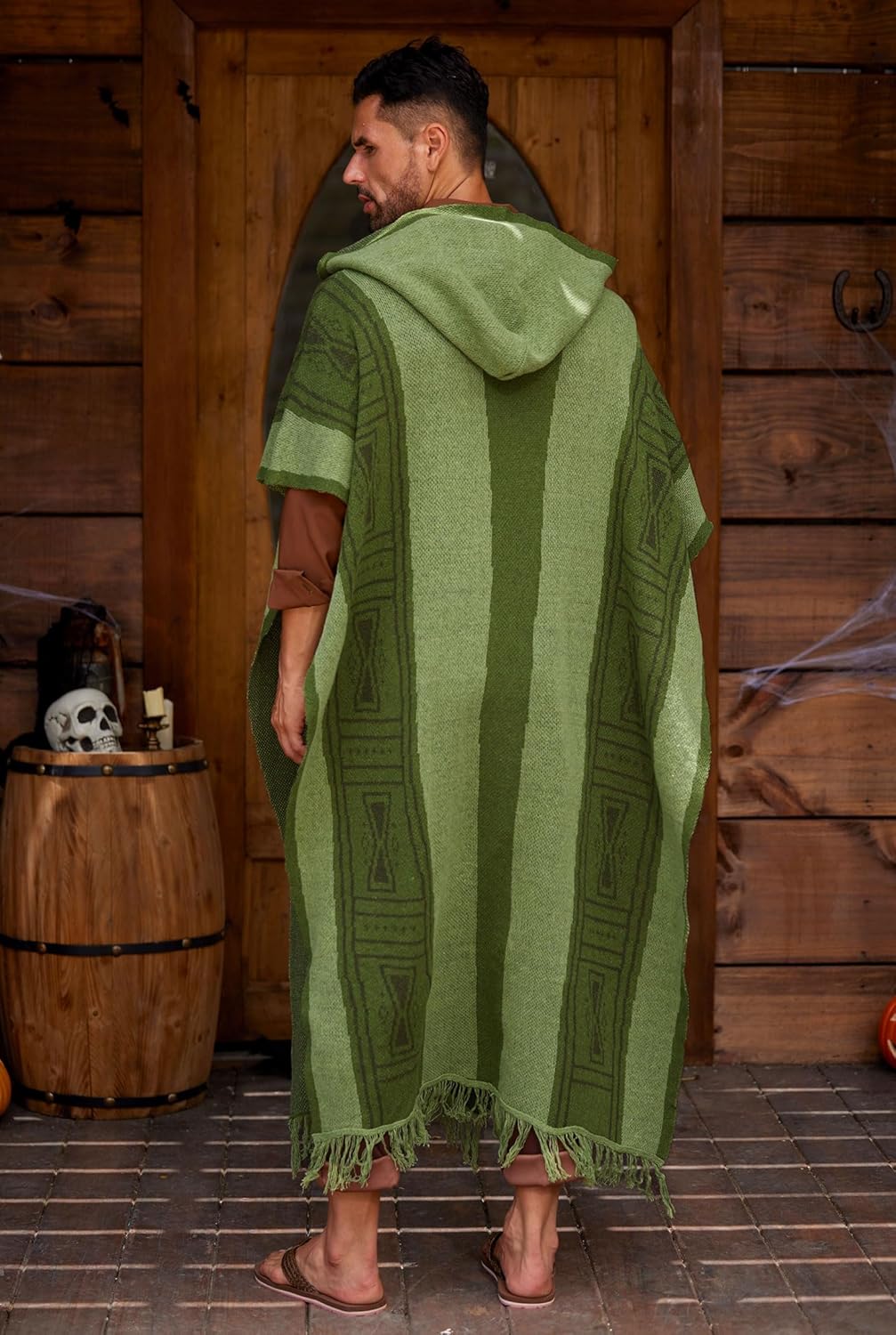 Arvilhill Men's Halloween Bruno Poncho Costume Cloak Green Hooded Cape