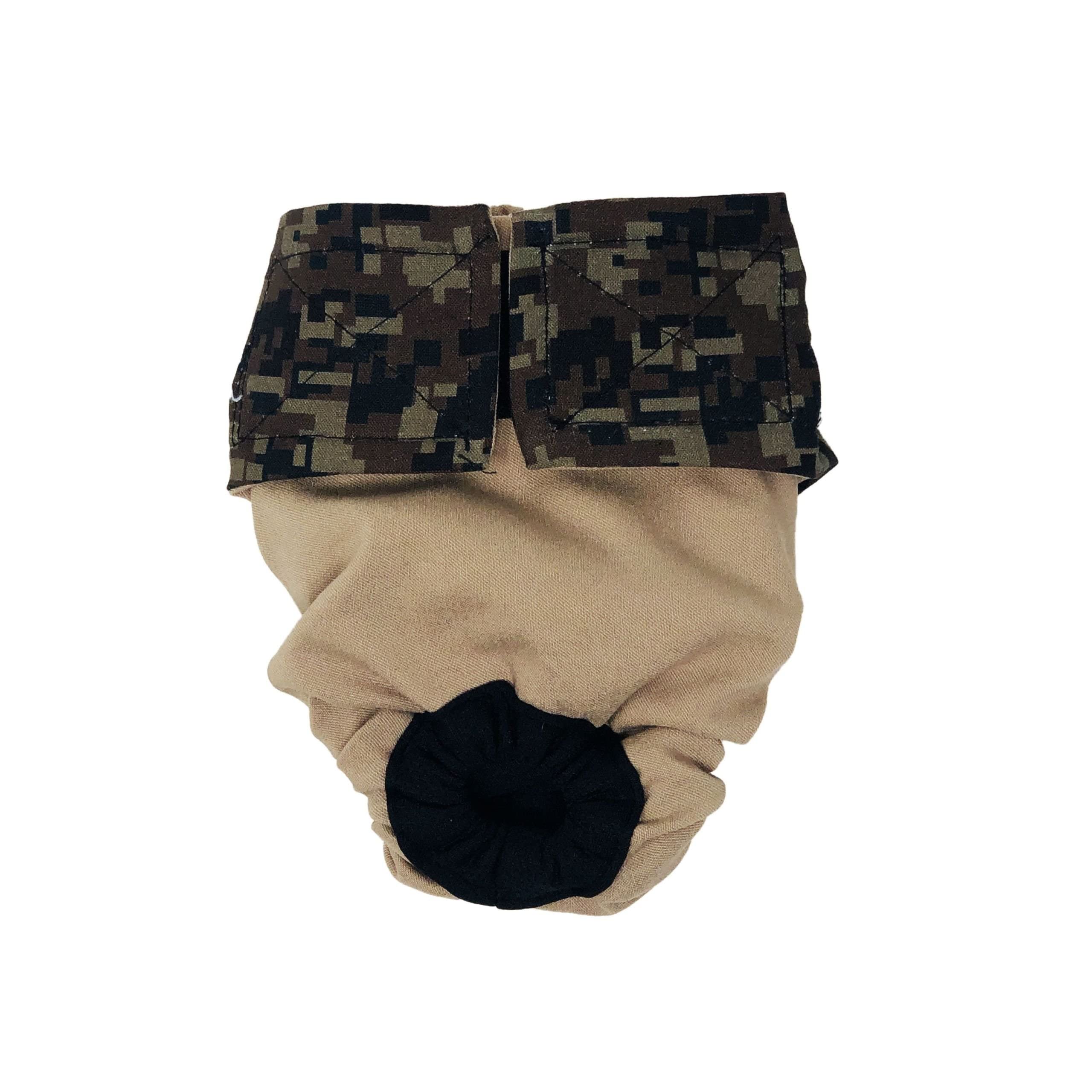 BarkertimeDigital Camo on Beige Premium Waterproof Dog Diaper, XL, Without Tail Hole - Made in USA