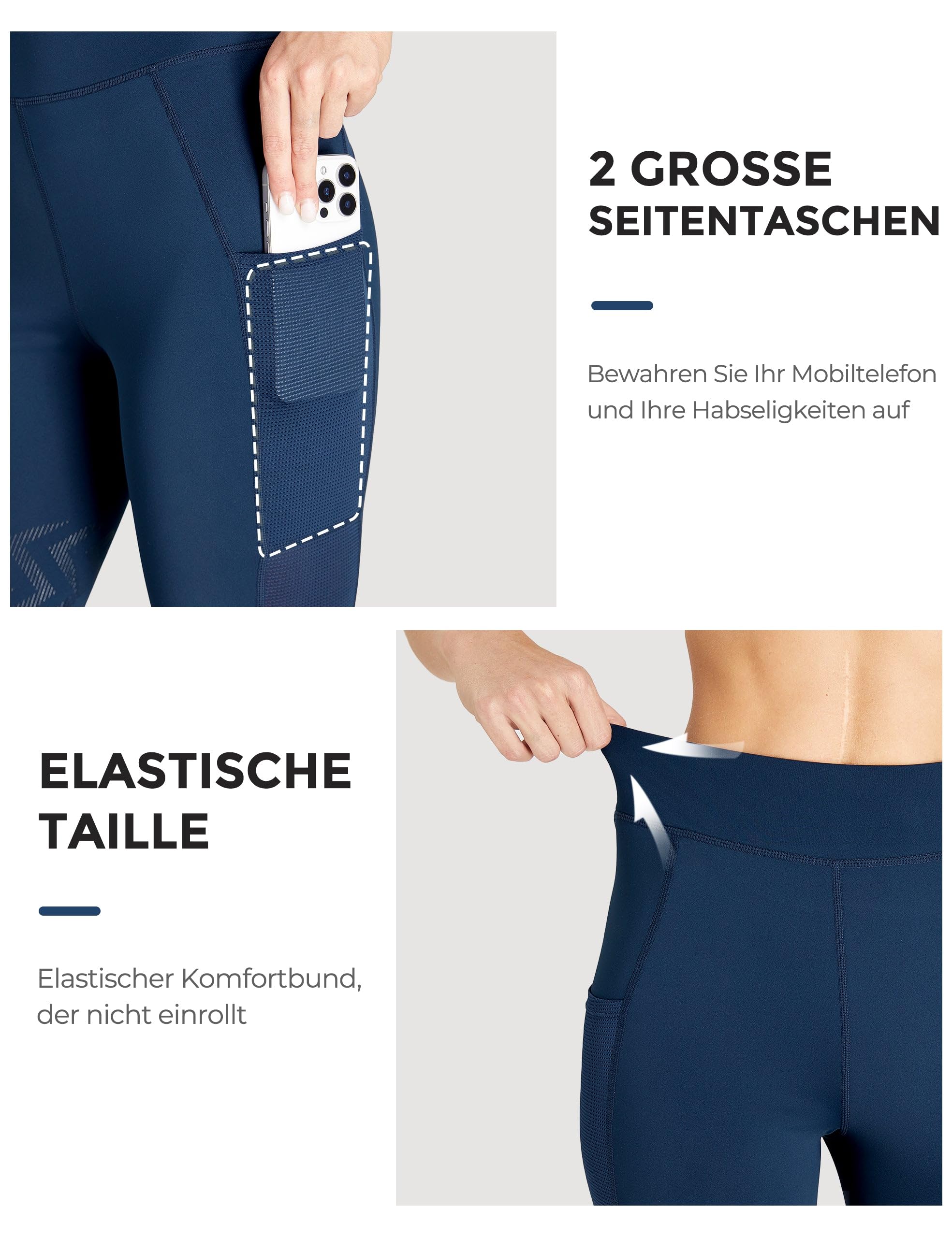 FitsT4 Sports Reithose Damen Reitleggings mit Rutschfestem Kniebesatz, Hohem Bund und Seitentaschen, Atmungsaktiv und Elastisch für Reitschule und Radfahren im Frühling Sommer