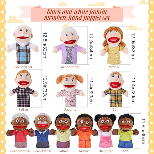 Miniatura 2 de Shappy 12 marionetas de mano familiares de 12 pulgadas, juguetes de peluche para abuelos, mamá, papá, hijo, hija, miembros de la familia, marionetas