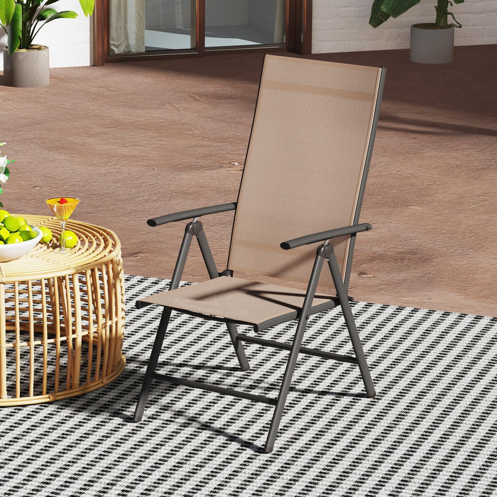 RELAX4LIFE Sedia Pieghevole da Giardino, Schienale Reclinabili a 7 Livelli, Sedia da Esterno Portatili per Giardino, Cortile, Bordo Piscina, Campeggio (Marrone,1)