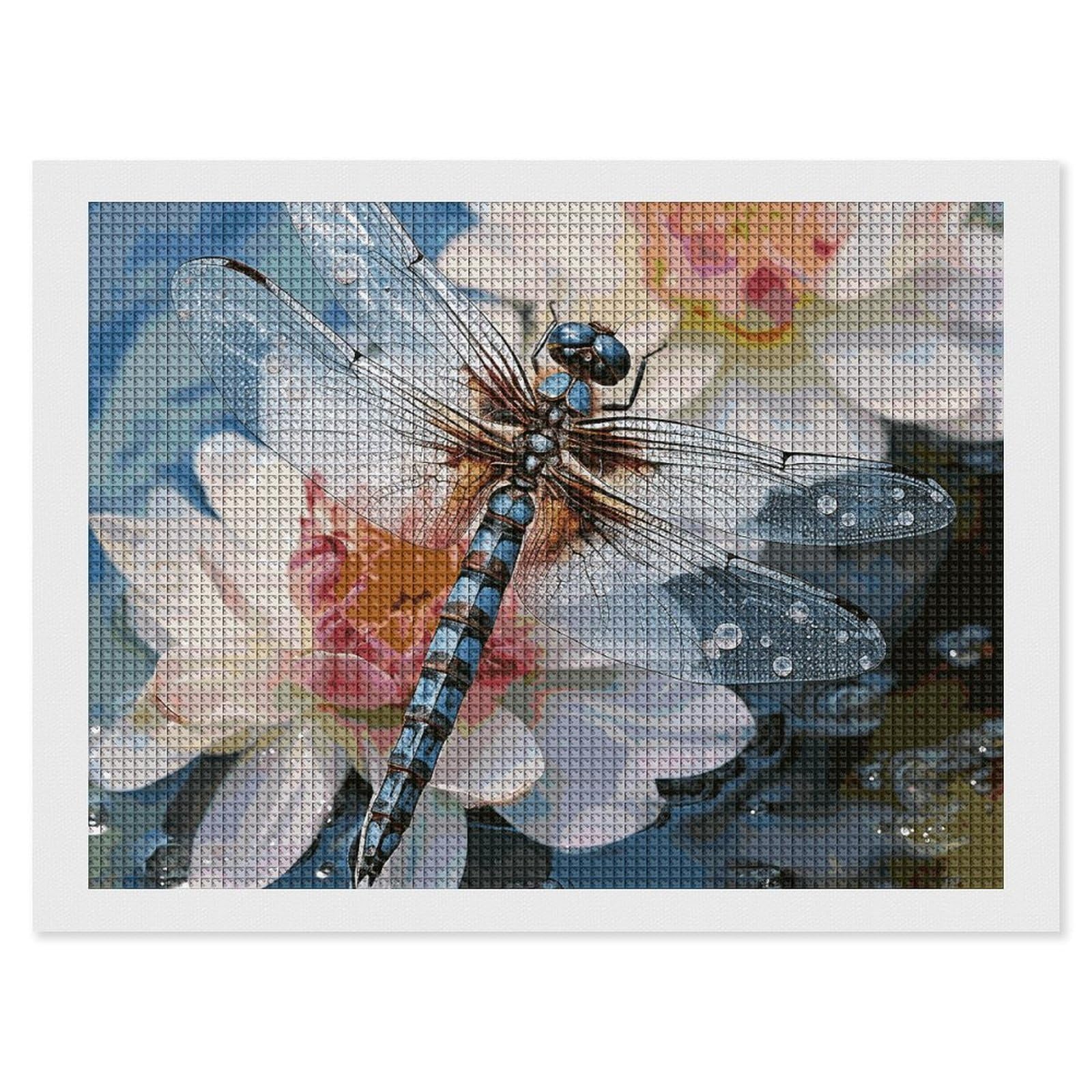 Dragonfly Flower Diamond Art Kits for Adults, DIY 5D Diamonds Painting Kits for Beginner, Round Full Drill Diamond Dots Painting, 12"x16" Diamonds Pictures Gem Art and Crafts Wall Decor