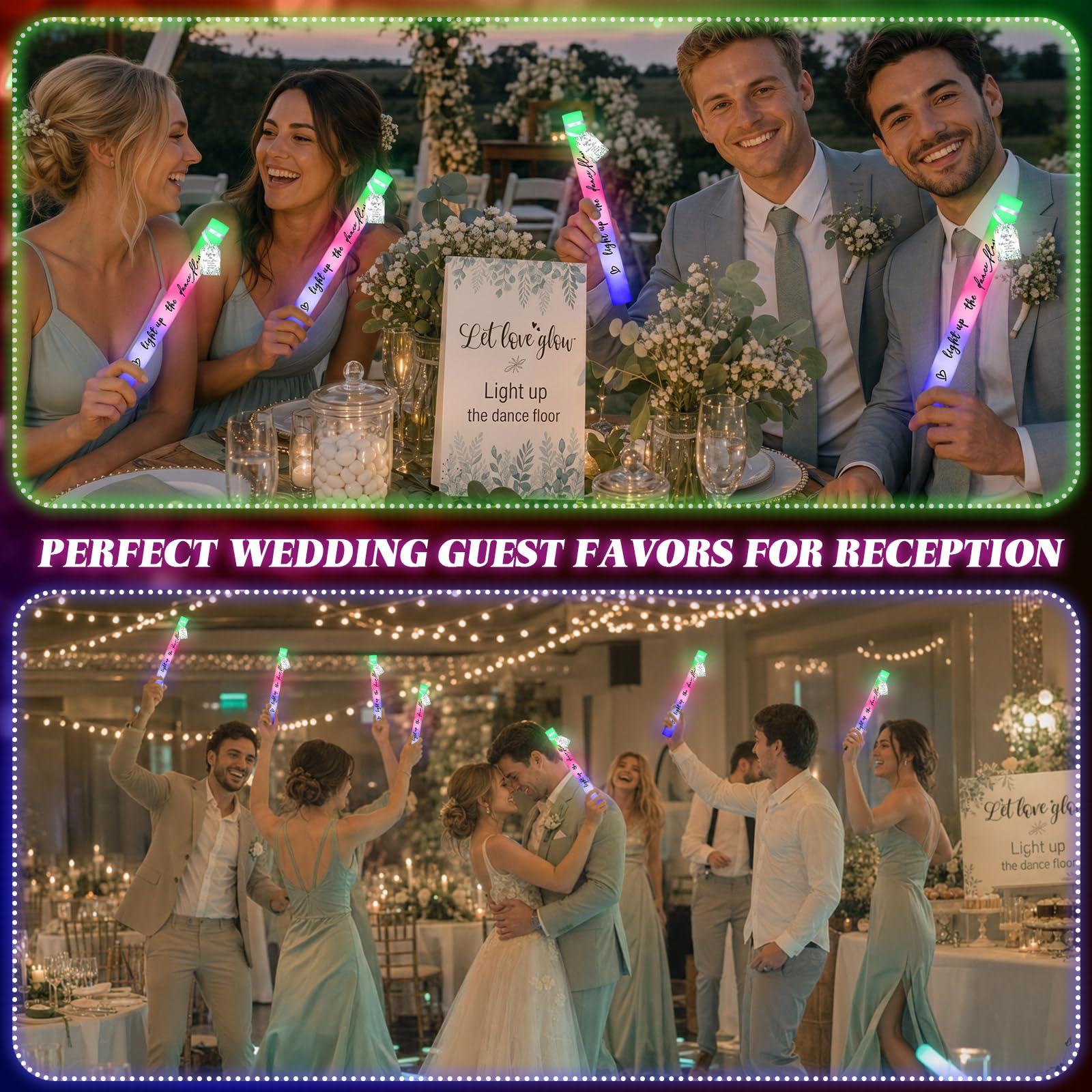 Tujoe 50 bastoncini luminosi per matrimoni, bomboniere per ospiti, ricevimenti, giganti, 40,6 cm, con luci a LED, ideali come regalo per matrimoni e compleanni