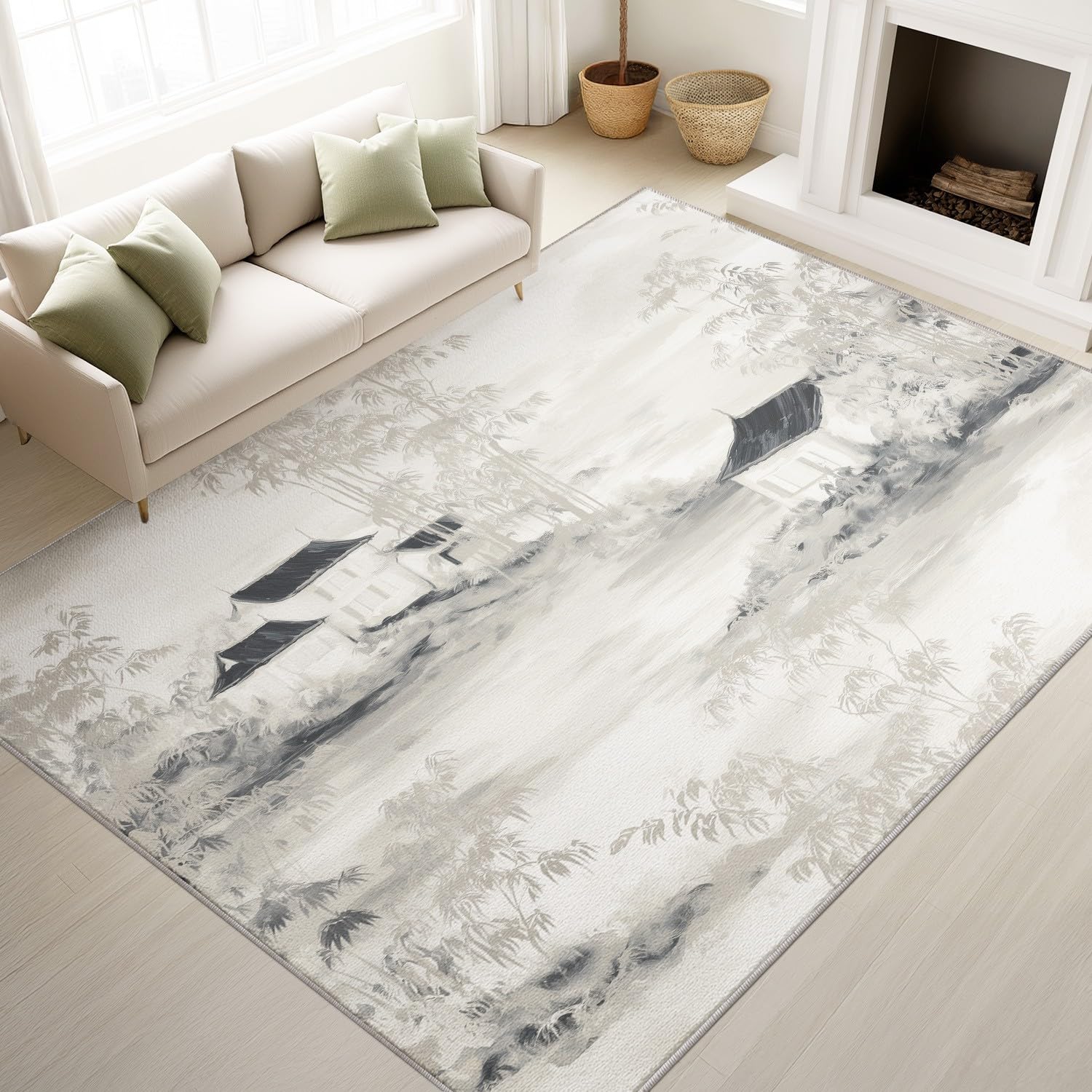 Tapis de chambre gris nature art pour créer un coin bureau zen et facile à nettoyer