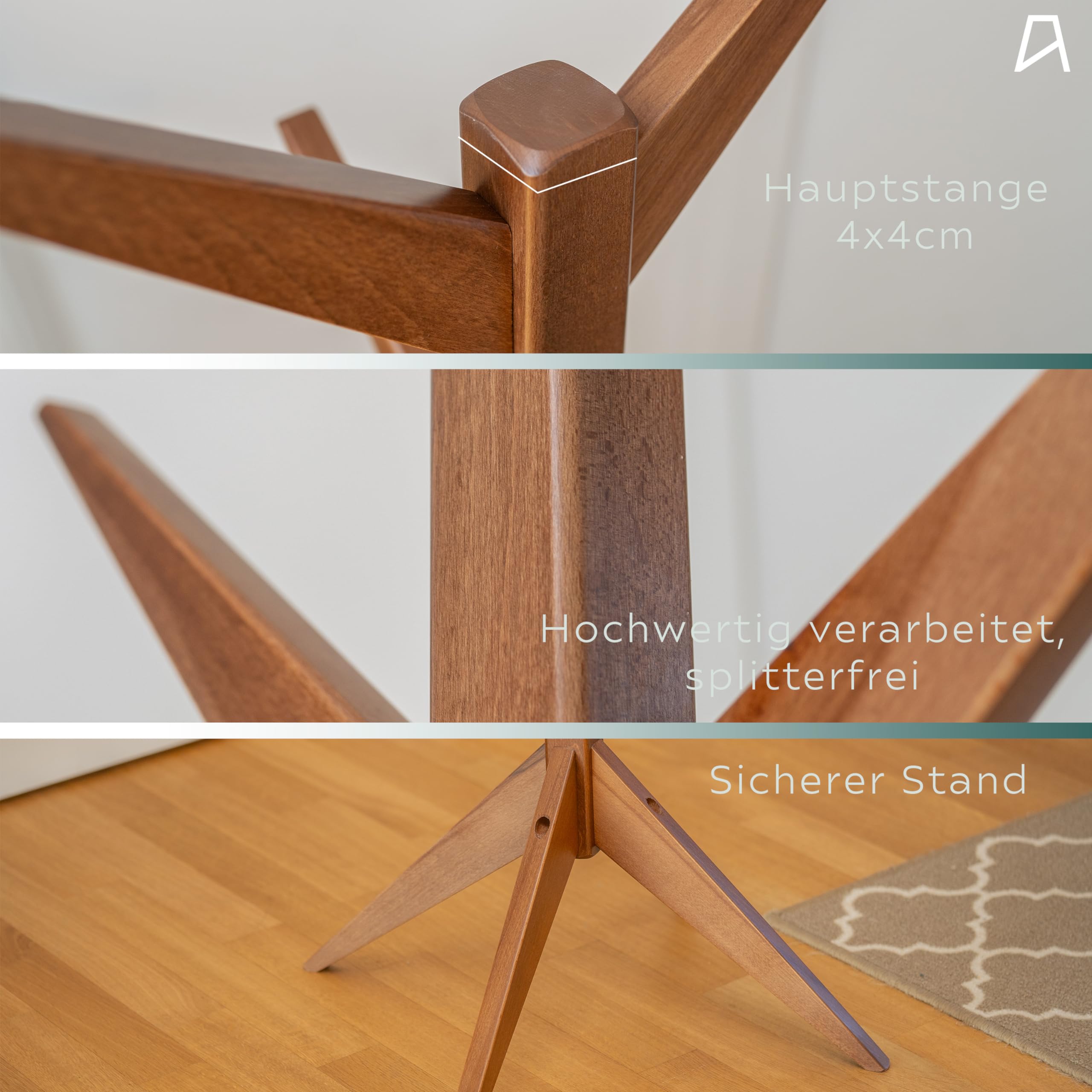 Staboos - Servomuto in legno massiccio, pieghevole, già montato, 3 colori, Legno massiccio (faggio)., 5) legno di noce., 58 x 58 x 178 cm