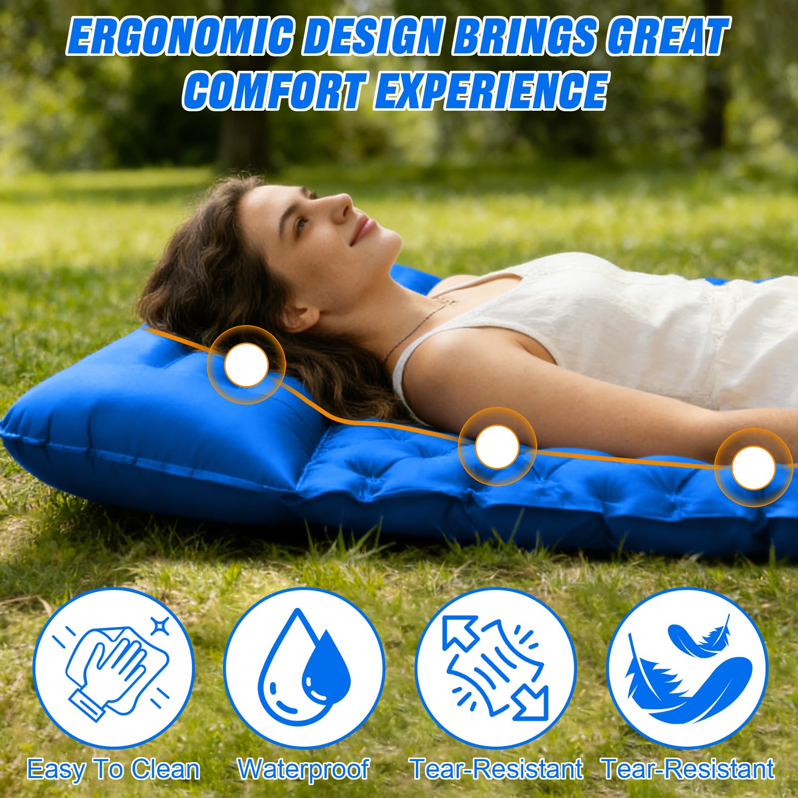 Colchón Camping 2 Personas, Colchoneta Camping Ampliado y Grueso, Esterilla Camping con Bomba de Pie Incorporada, Ultraligero Plegable Cama Hinchable, Ideal para Exteriores, Trekking, Playa