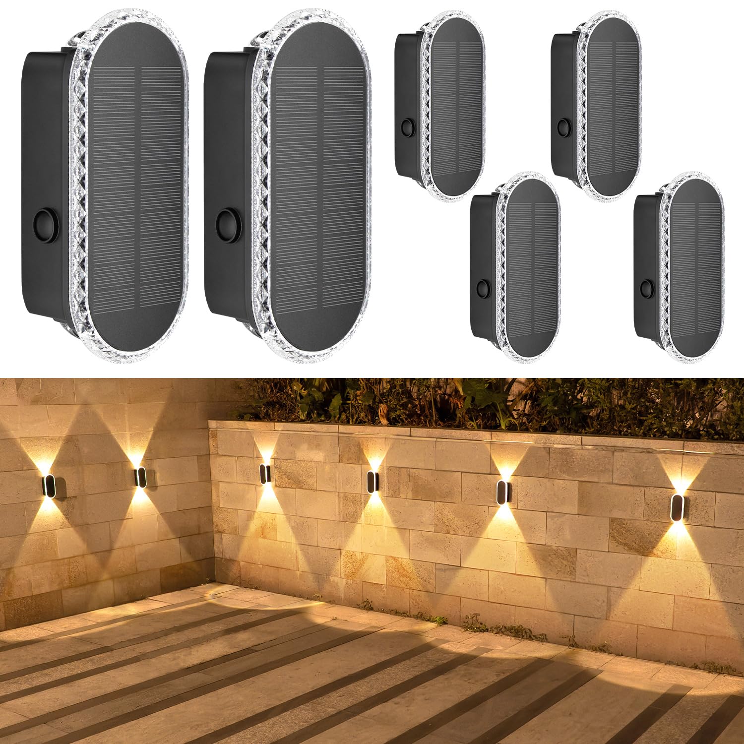 HAMLITE Solar Light for Fence Outdoor: 6 Packs IP65 Waterproof Wall Light Solar Powered with 3 Modes