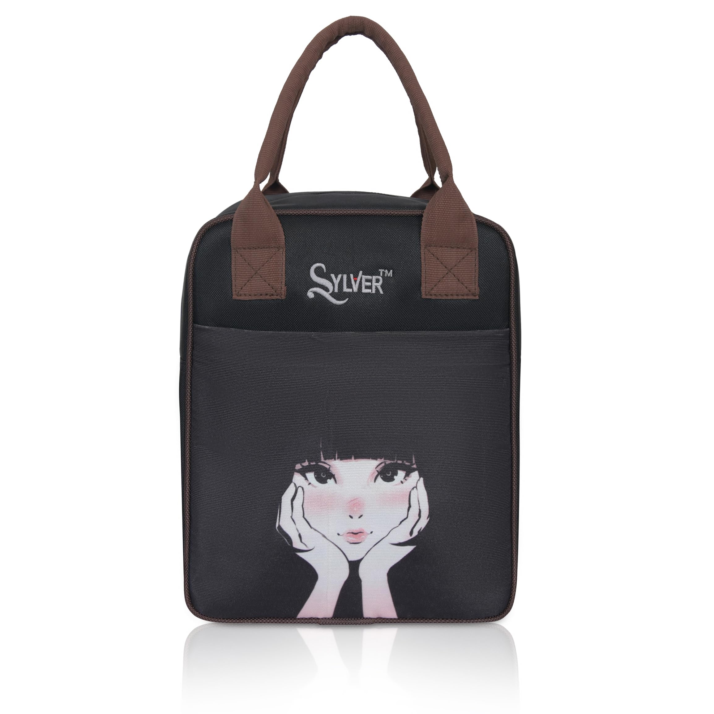 sylver Miss Wednesday: Insulated Lunch Bag for All - Women, Men, Kids.for Office, College, School, Gym, outings. Front Pocket,Durable Handles, Size: H-11, L-8.5, W-4.5 CMS. Black Color.