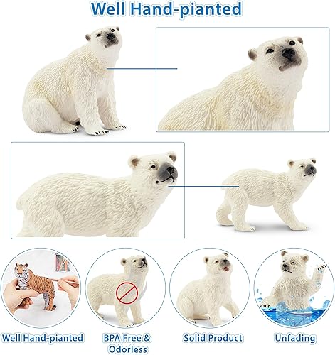 Miniatura 5 de Toymany 6 figuras de oso polar con cachorro de oso polar, figuras realistas de animales árticos de 2 a 4 pulgadas, juego familiar para Navidad,