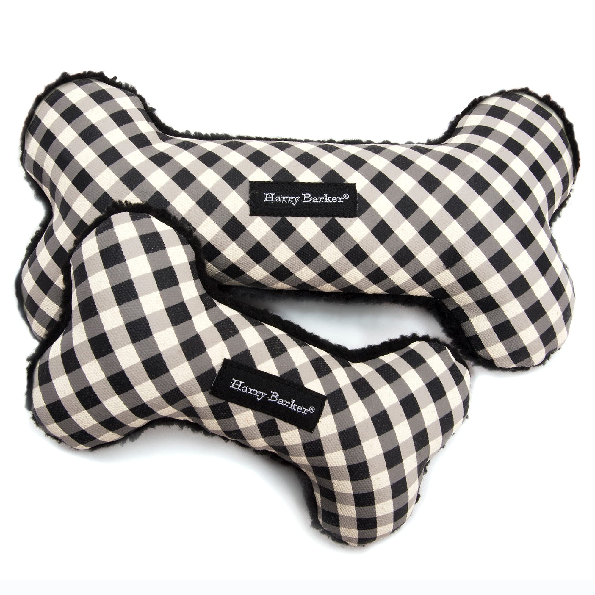 Harry Barker Black Gingham Bone Canvas Dog Toy, Large